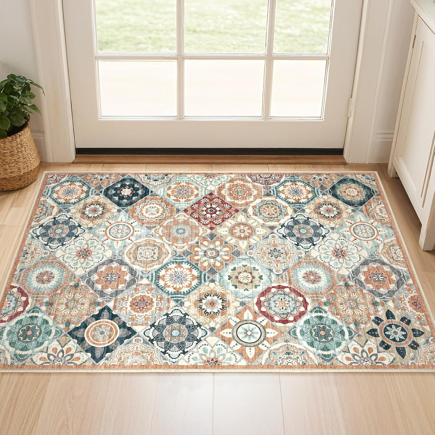 Washable Area Rug 2x3 Entryway Rug Small Boho Low Pile