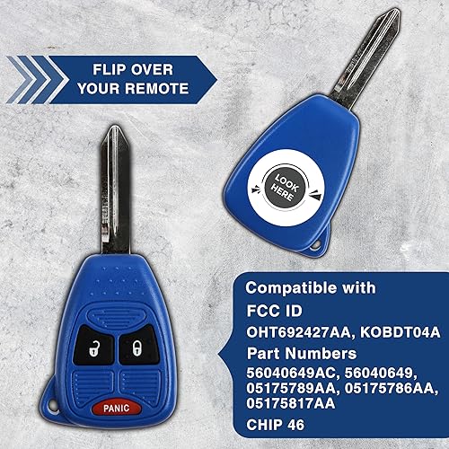 Miniatura 17 de 2 llaveros KeylessOption para 2004 2005 2006 2007 2008 2009 2010 2011 2012 2013 2014 2015 2016 2017 Dodge Charger Jeep Cherokee Remote, 3 botones O.