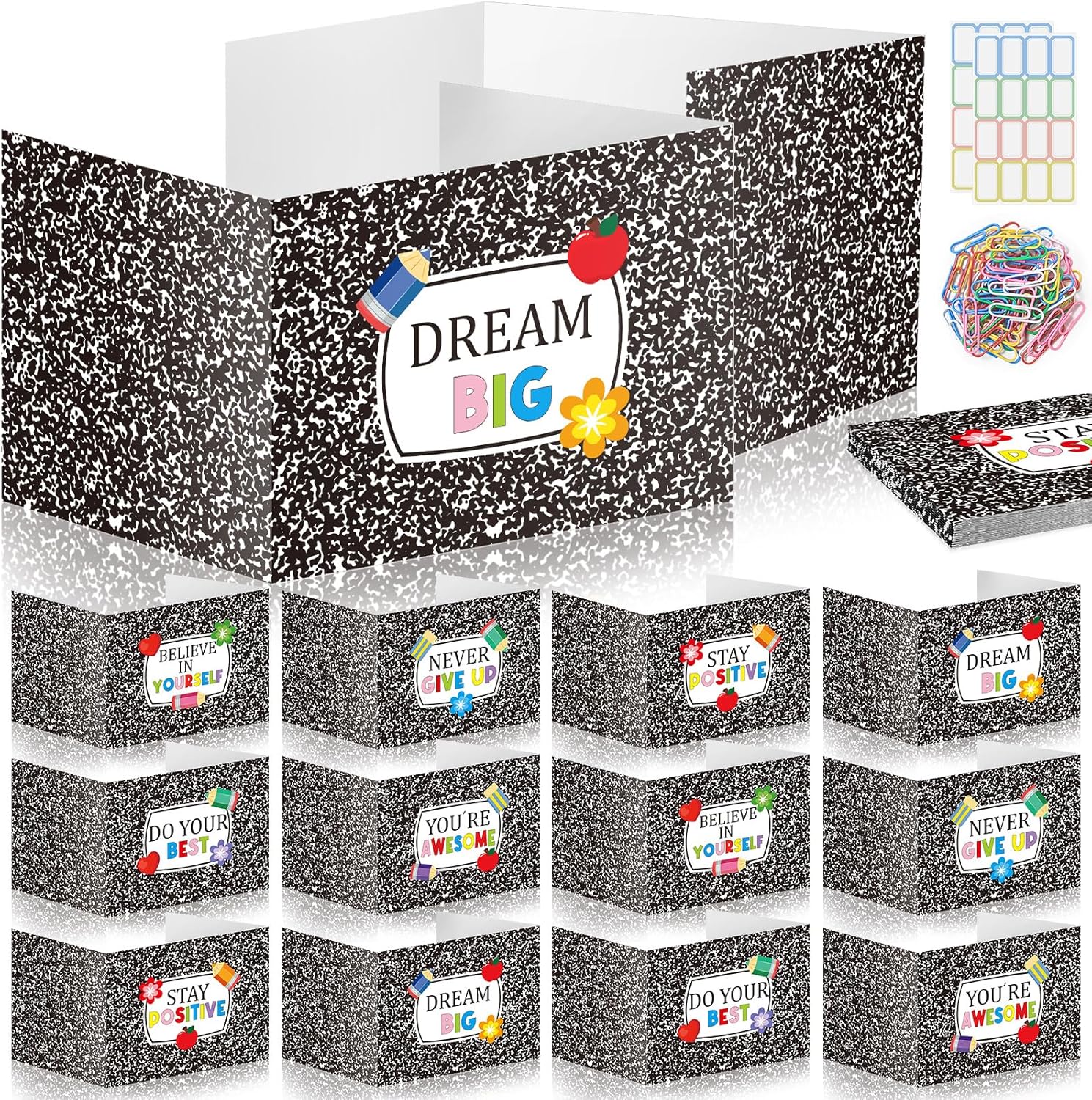 Cinrobiye 24 Pcs Composition Privacy Folders Standard for Students Cardboard Shields Test Privacy Boards Inspirational Words Desk Dividers Shield for Classroom School Study Supplies (Black)