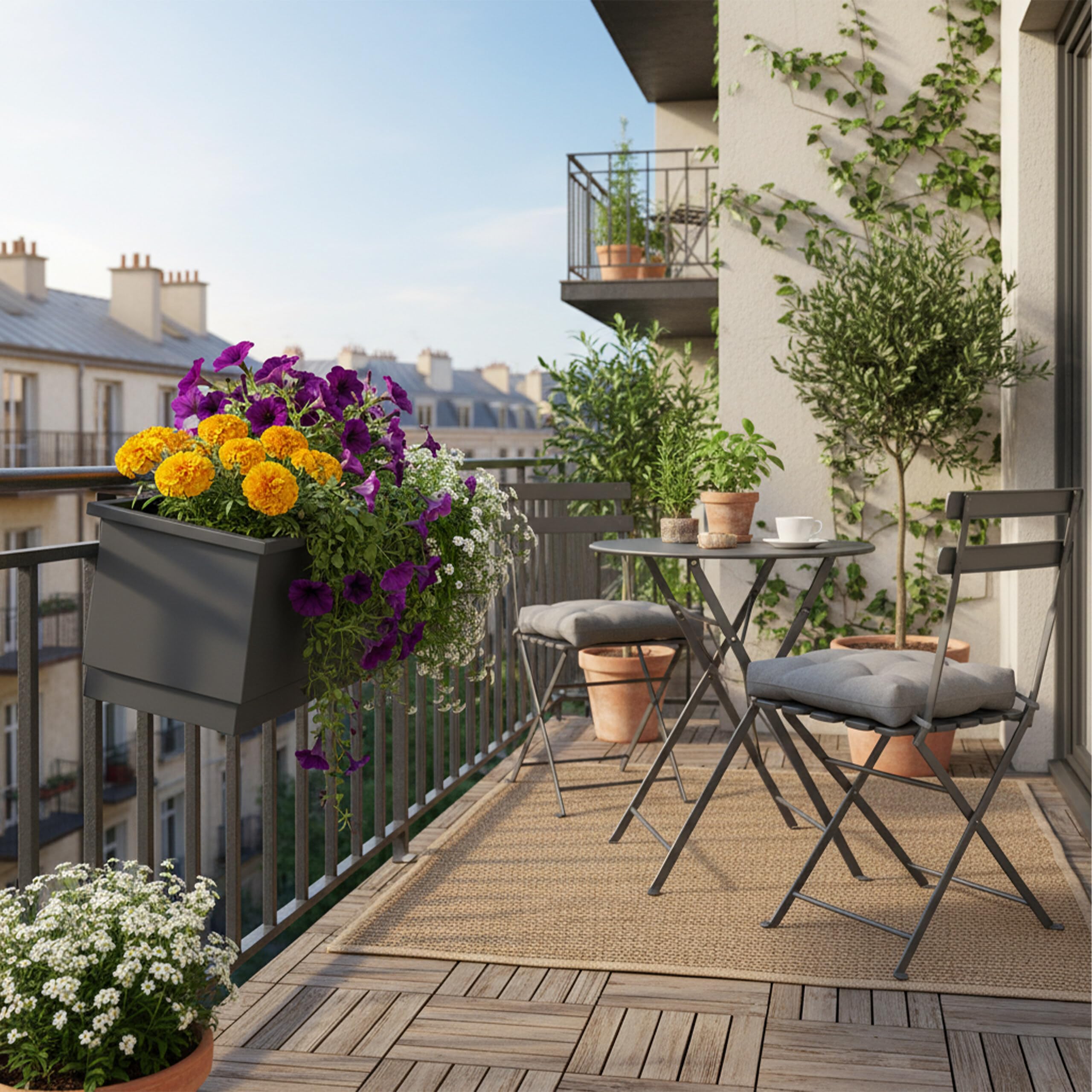 Relaxdays Lot de 2 jardinières pour Balcon avec Drainage, Acier Anthracite, H 17 cm x L 50 cm x P 19 cm