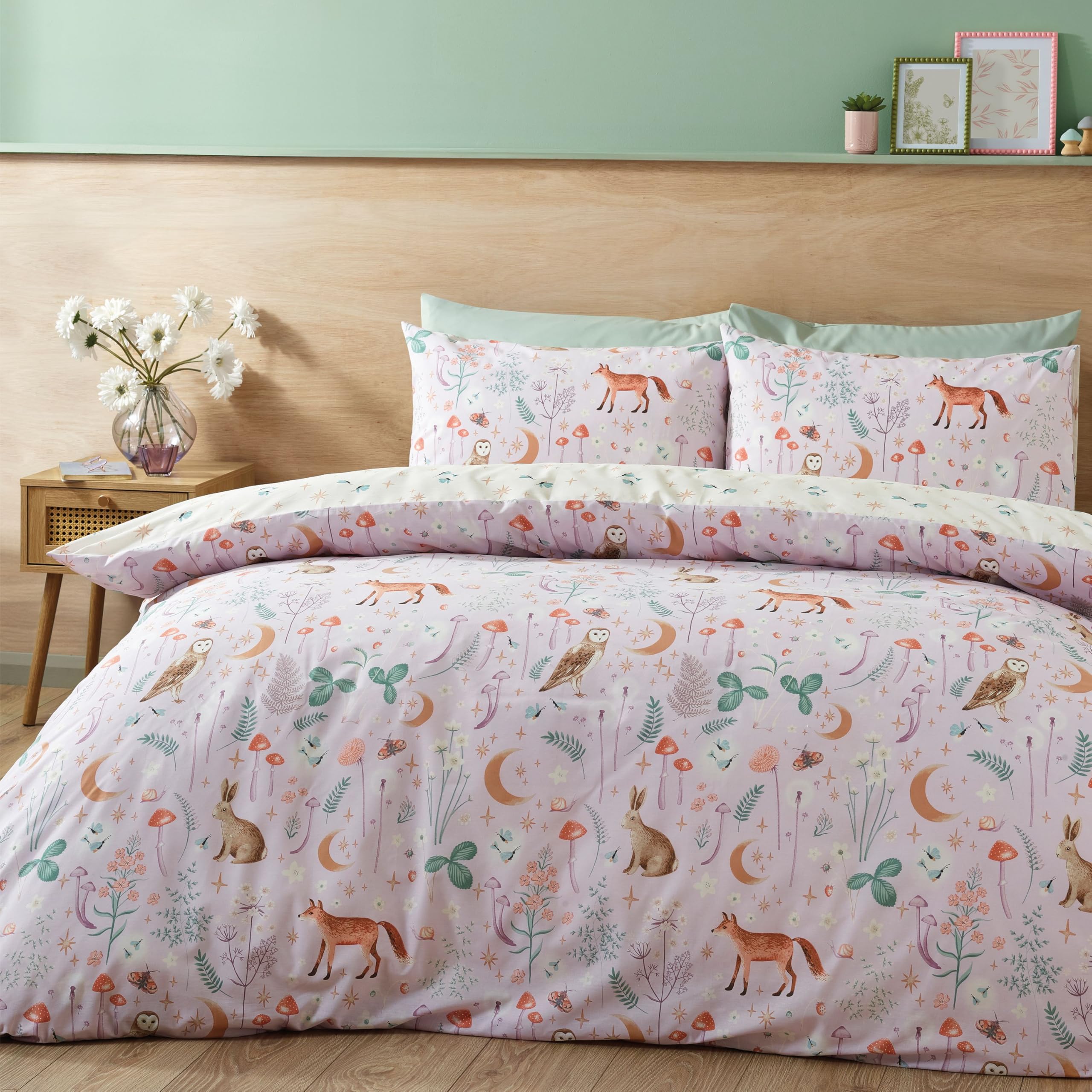 Catherine Lansfield Enchanted Twilight Animals Reversible Double Duvet Cover Set including Pillowcases Lilac
