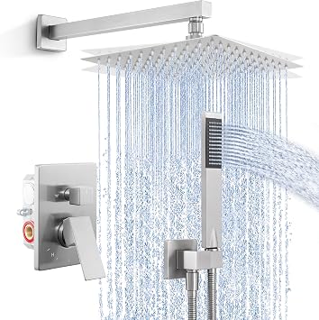 KES Shower Faucet Set, Shower System with 10 Inches Rain Shower Head with Handheld Spray, Pressure Balance Shower Faucets Sets Complete Brushed Nickel cUPC Certified Valve Included, XB6230F18-BN