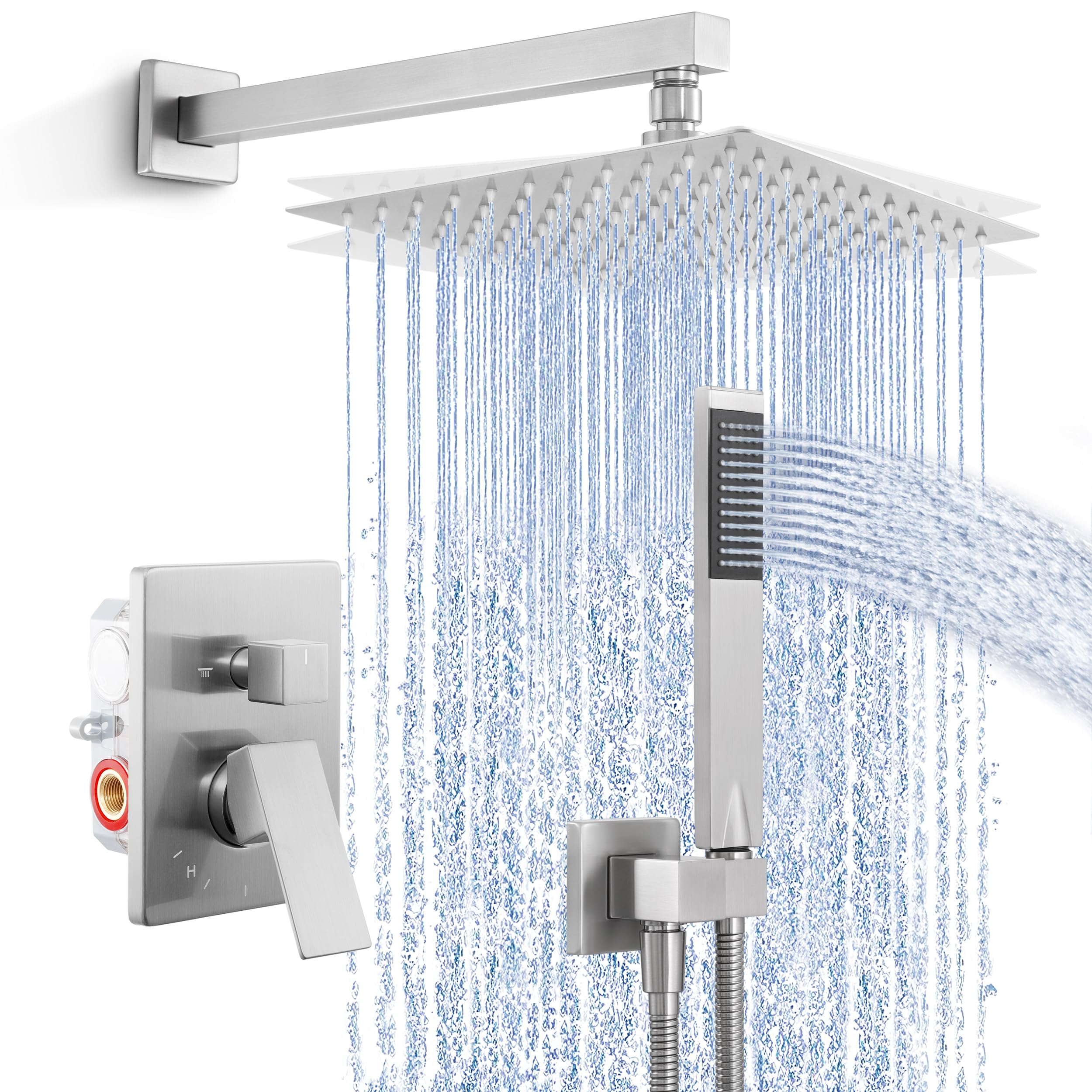 KES Shower Faucet Set, Shower System with 10 Inches Rain Shower Head with Handheld Spray, Pressure Balance Shower Faucets Sets Complete Brushed Nickel (cUPC Certified Valve Included), XB6230F18-BN