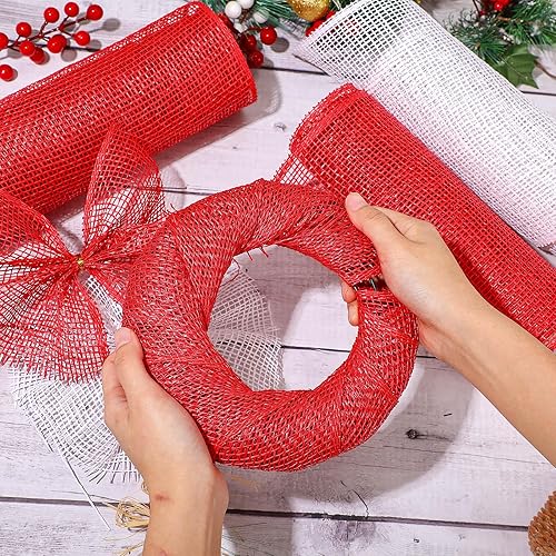 Miniatura 6 de 4 rollos de malla de arpillera de poliéster y arpillera de poliéster, rollo de malla de cinta decorativa para primavera, verano, Pascua, guirnalda