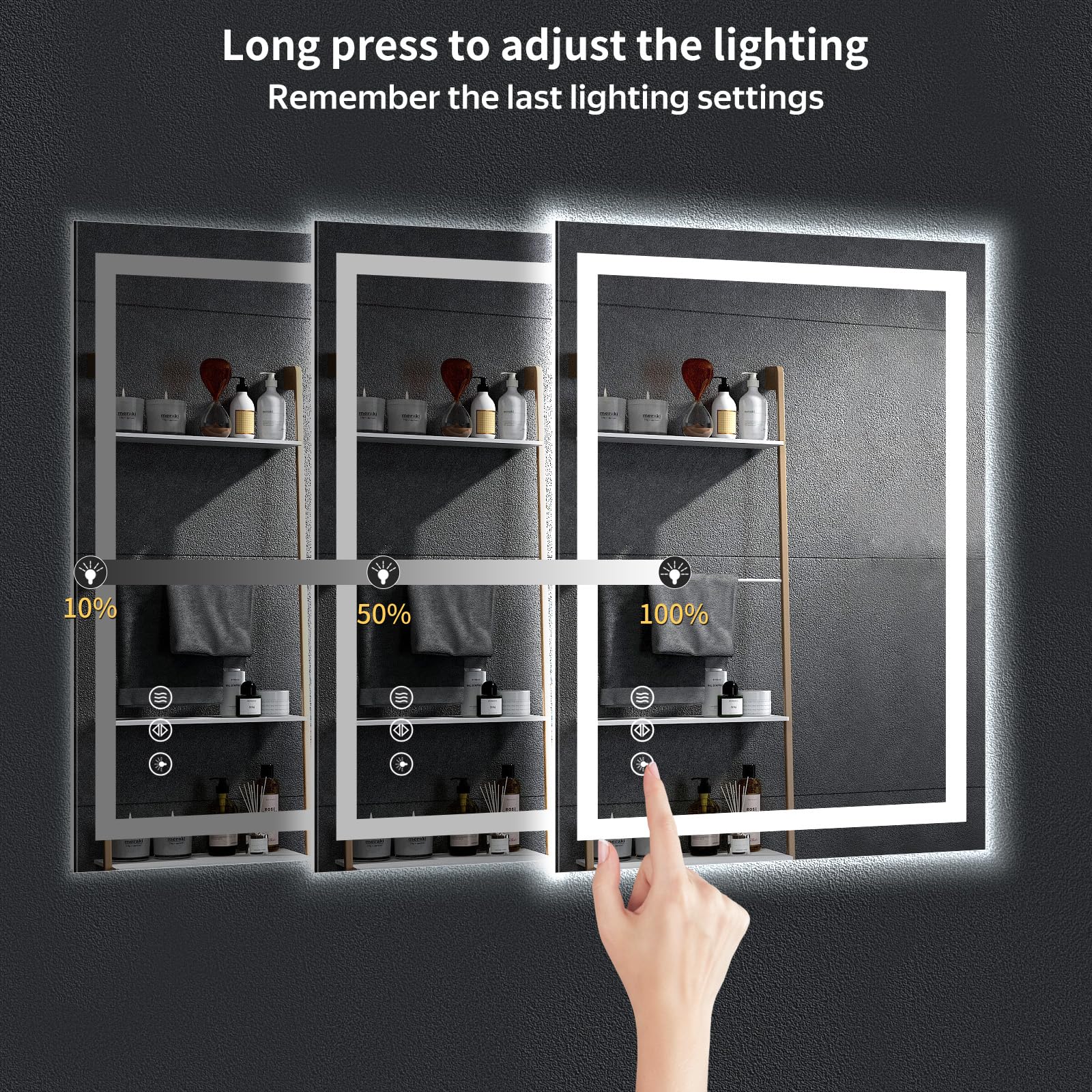 Lustro łazienkowe LED 71 cm x 50 cm ze światłami, podświetlane + przednie, przeciwmgielne