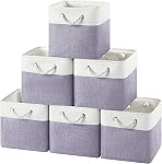 12x12 Storage Cube Bins, 6 Pack Reinforced Bottom Cardboard Foldable Box, Organizer for Closet Shelves, Heavy Home Storage Baskets (White Purple)