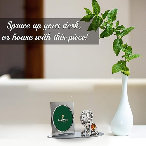 Miniatura 5 de Matashi Marco de fotos de mesa chapado en plata con cristales tachonados, figura de león de dibujos animados para sala de estar, centro de mesa,