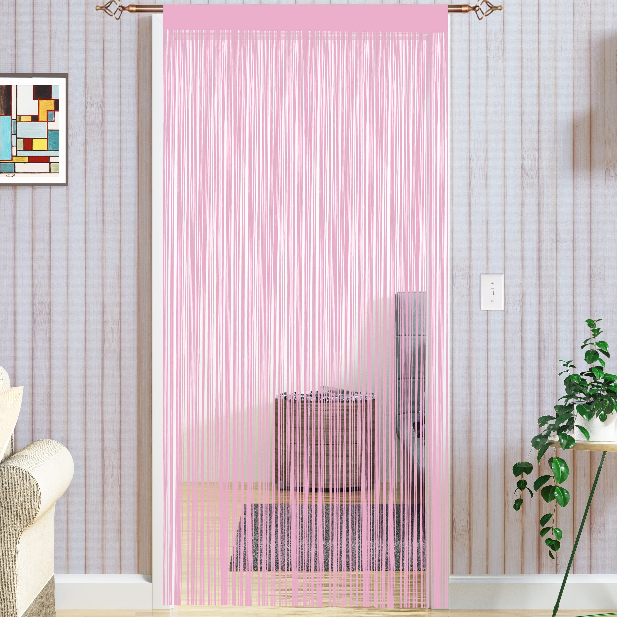 Taiyuhomes Pink String Door Curtains Fly Screen Curtain For Window Decorations Living Room Doorways Crystal Plain Tassel (, 90X200cm)