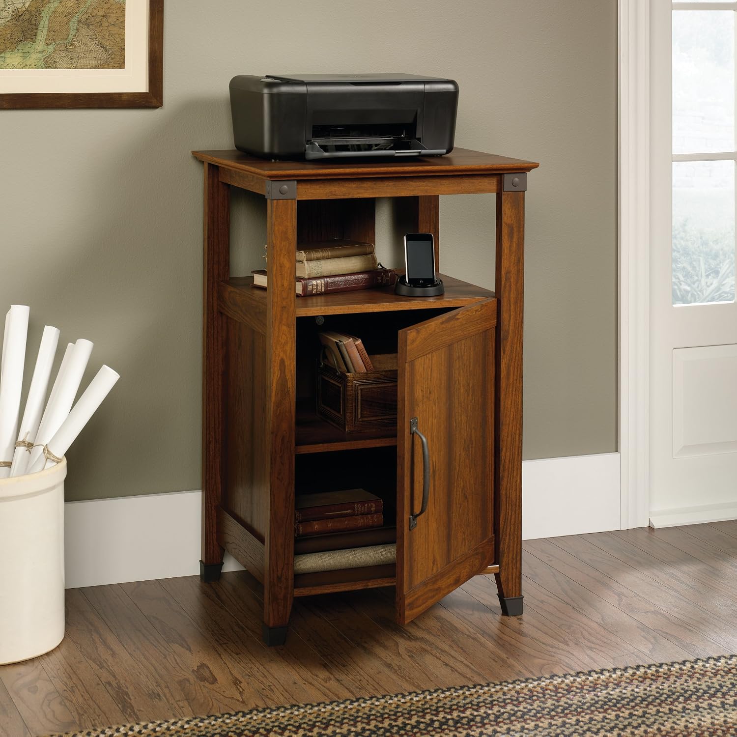 Sauder 412923 Carson Forge Technology Pier, L: 22.99" x W: 19.45" x H: 36.02", Washington Cherry finish