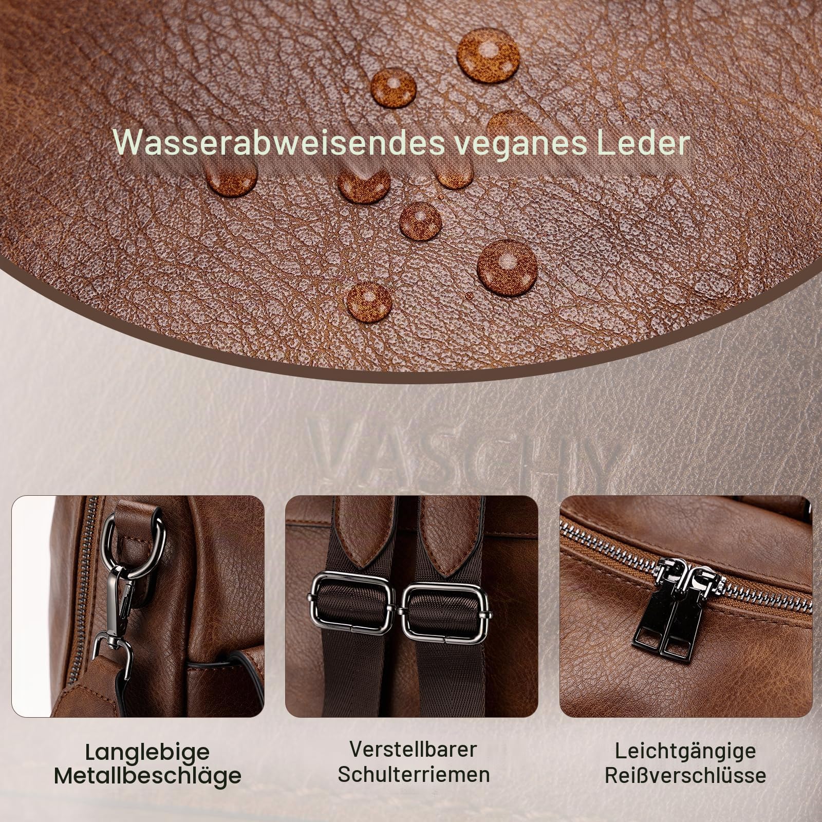 VASCHY Rucksack Damen, Large Vegan Leder Rucksack Set mit Geldbörse Convertible Handtasche für Frauen Arbeit Reisen