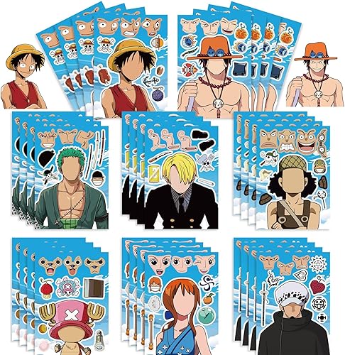 24 hojas de calcomanías para hacer una cara, bonita calcomanía de anime para niños, calcomanías de rompecabezas de bricolaje, regalo de cumpleaños,