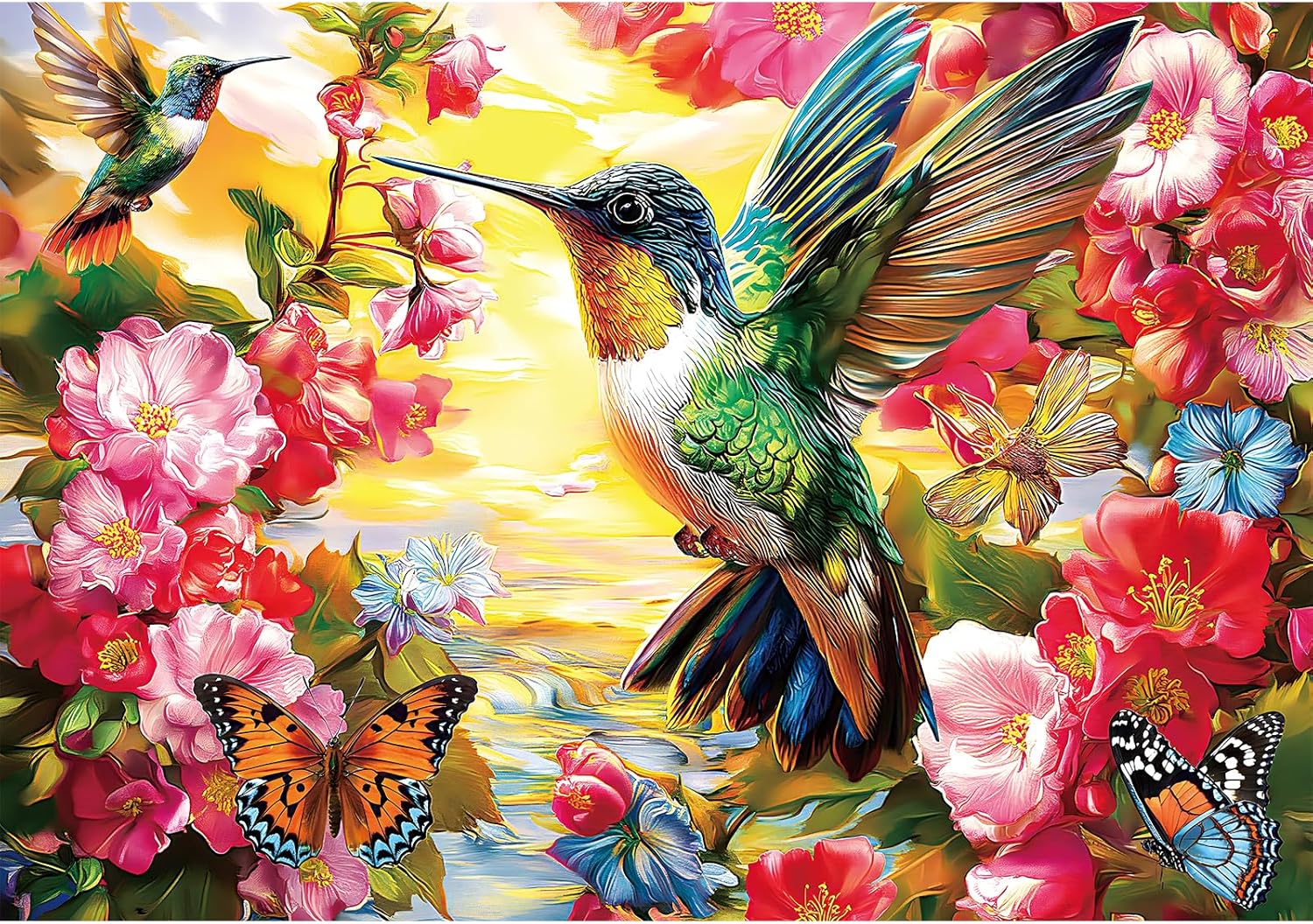 LUXDIVINA 2000 Piece Puzzle for Adults, Spring Puzzles for Adults 2000 Pieces, Hummingbird Flower Butterflies Jigsaw Puzzles, Challenging Puzzle Perfect for Game Nights, Finished Size is 39" X 28"