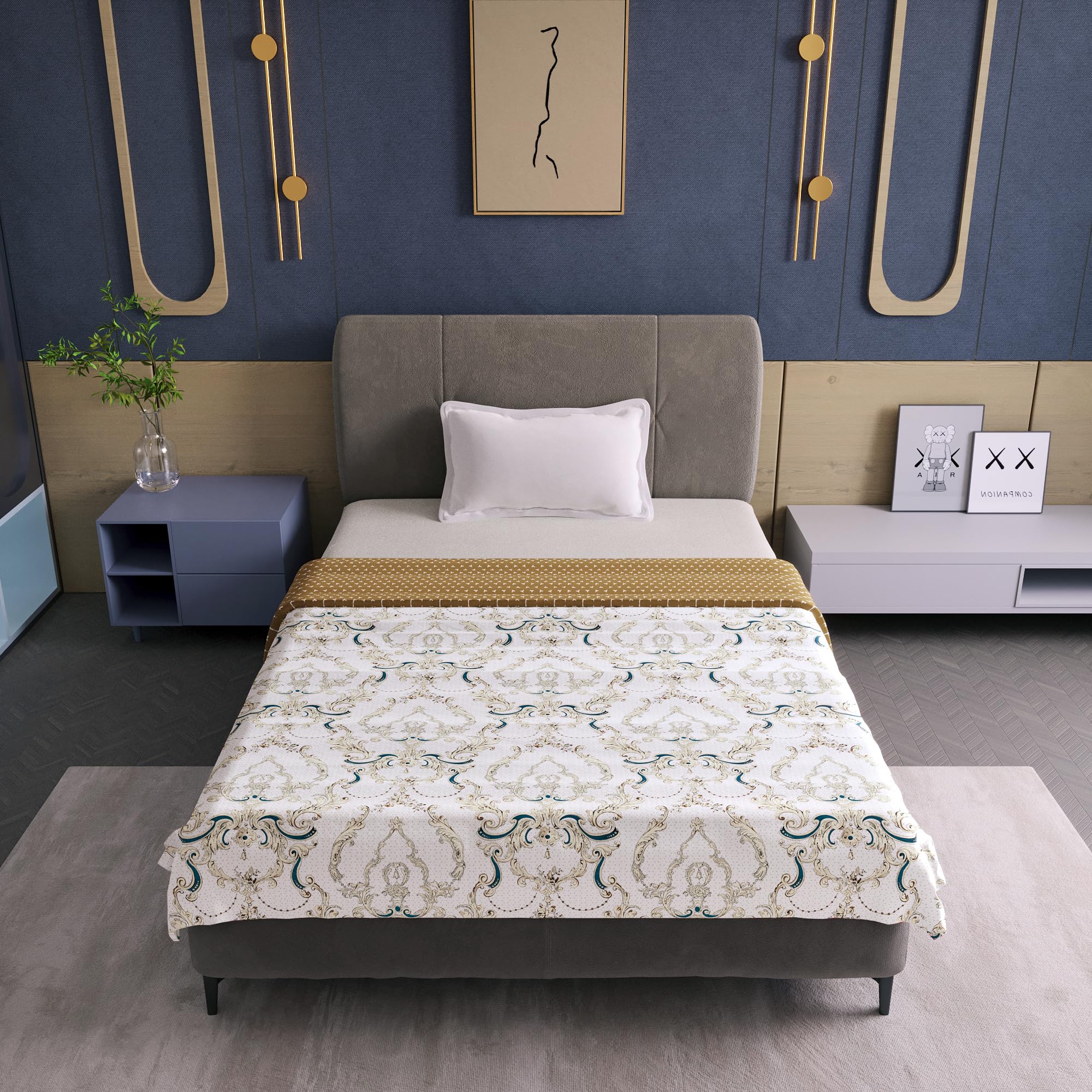 Divine Casa Kalamkari - Manta reversible Dohar de microfibra de 120 g/m², ligera, para cama individual, para todas las estaciones, tamaño 140 x 210 cm, tabaco seco de color