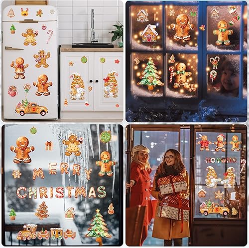 Miniatura 5 de 12 hojas de calcomanías de Navidad para ventana, dulces de jengibre, decoraciones de ventana de Navidad extraíbles para ventanas de vidrio, Navidad,