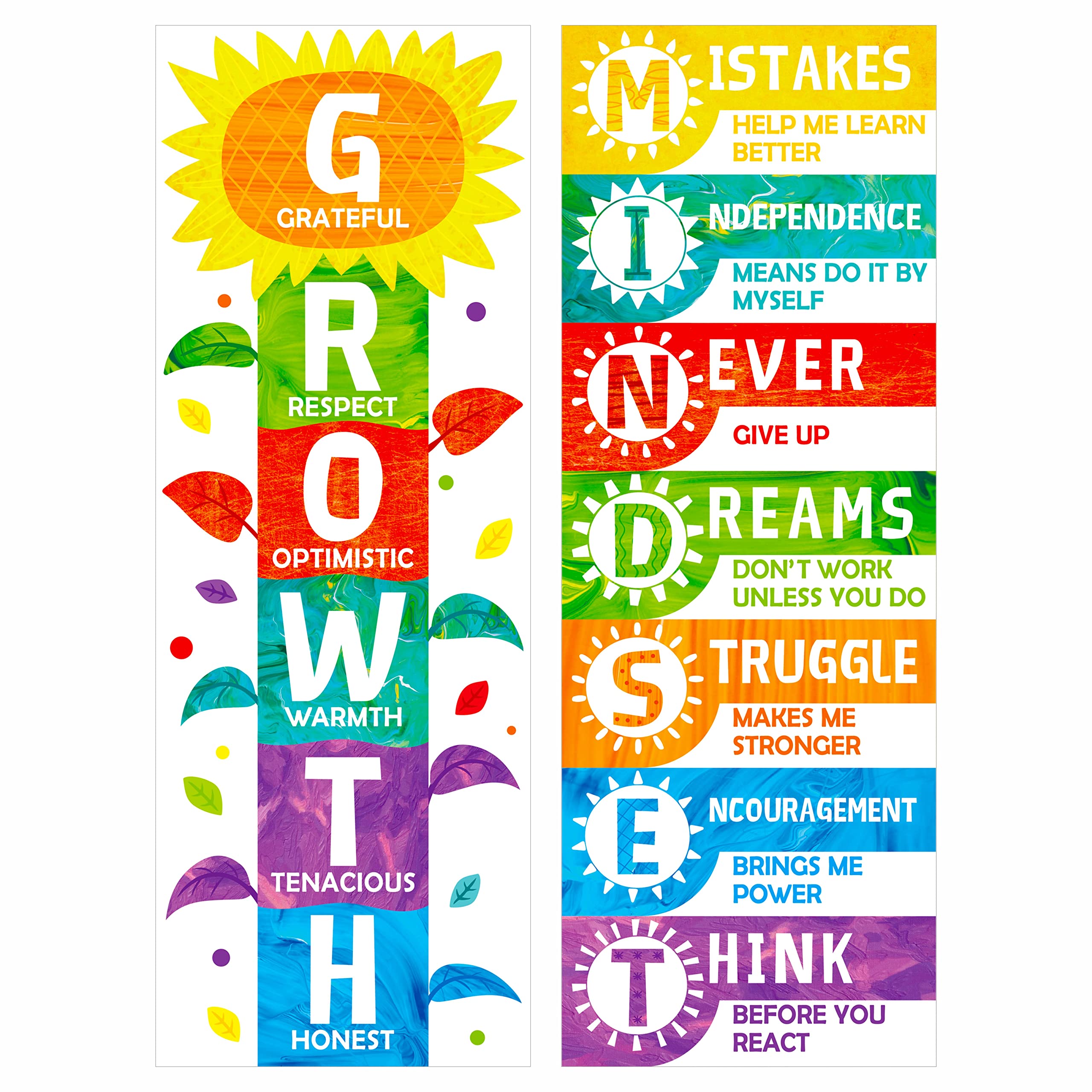 bpa Classroom Banner Poster, 2 PCS Colorful Bulletin Board Decoration Motivational Posters for School & Classroom Kindergarten Preschool Primary Middle High School-Growth Mindset (Poster Tube Package)