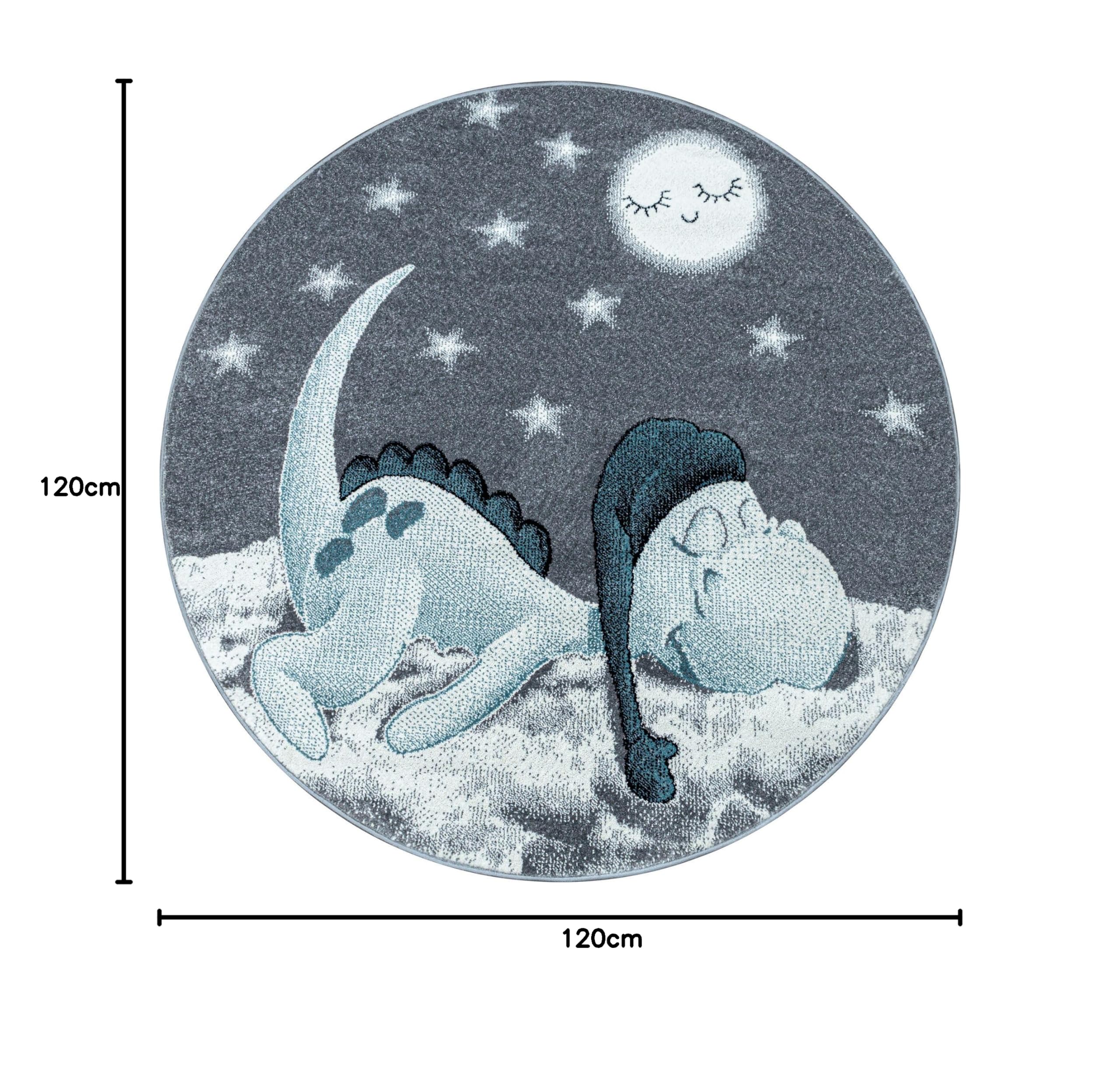 Tapis Ronde Enfants Dinosaure Bleu 120 cm