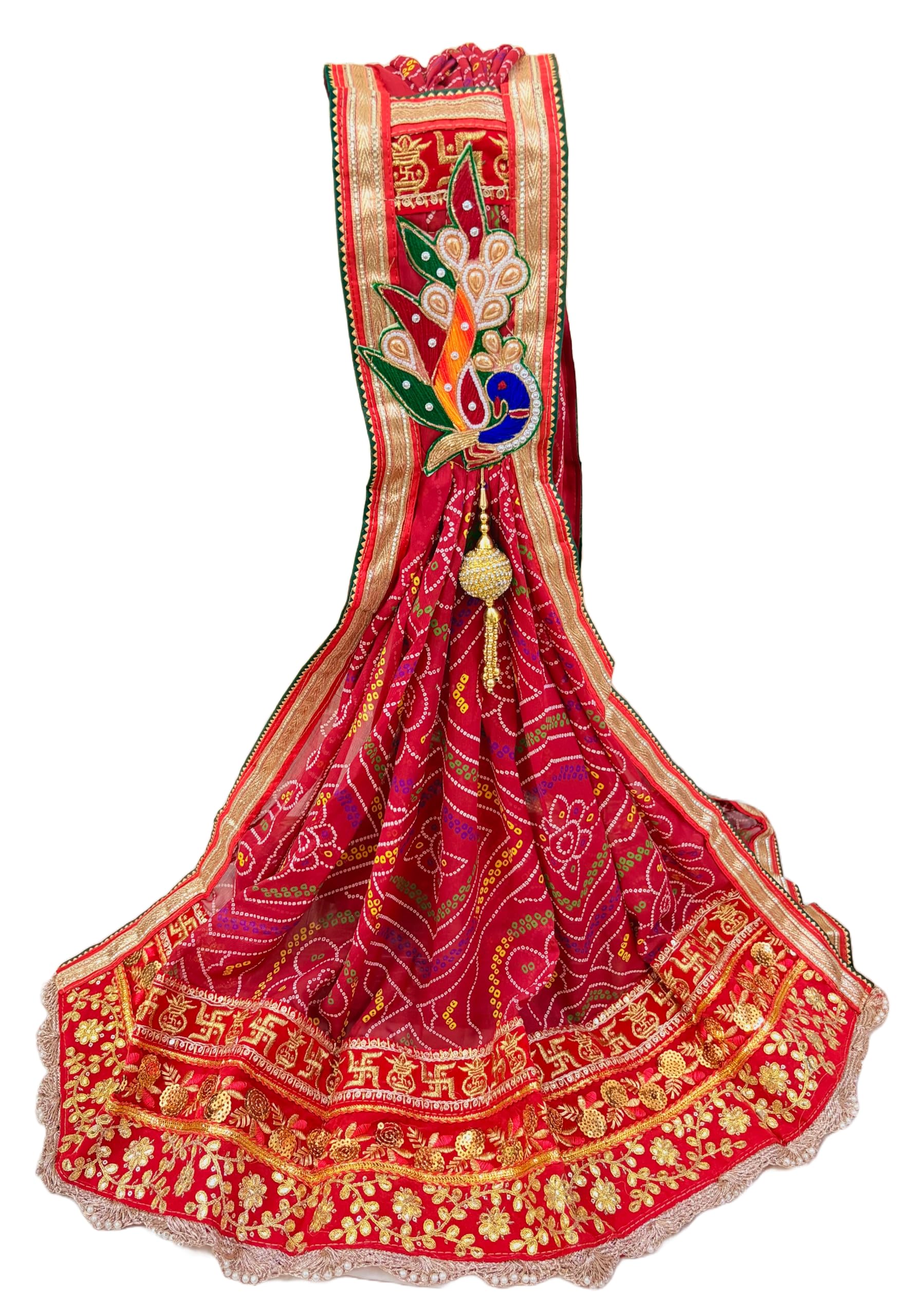 Rennial Synthetic Fabric Bandhej Bandhani Rajasthani Piliya Pomcha Chunri Odhana for Traditional, Religious and Ethnic Look