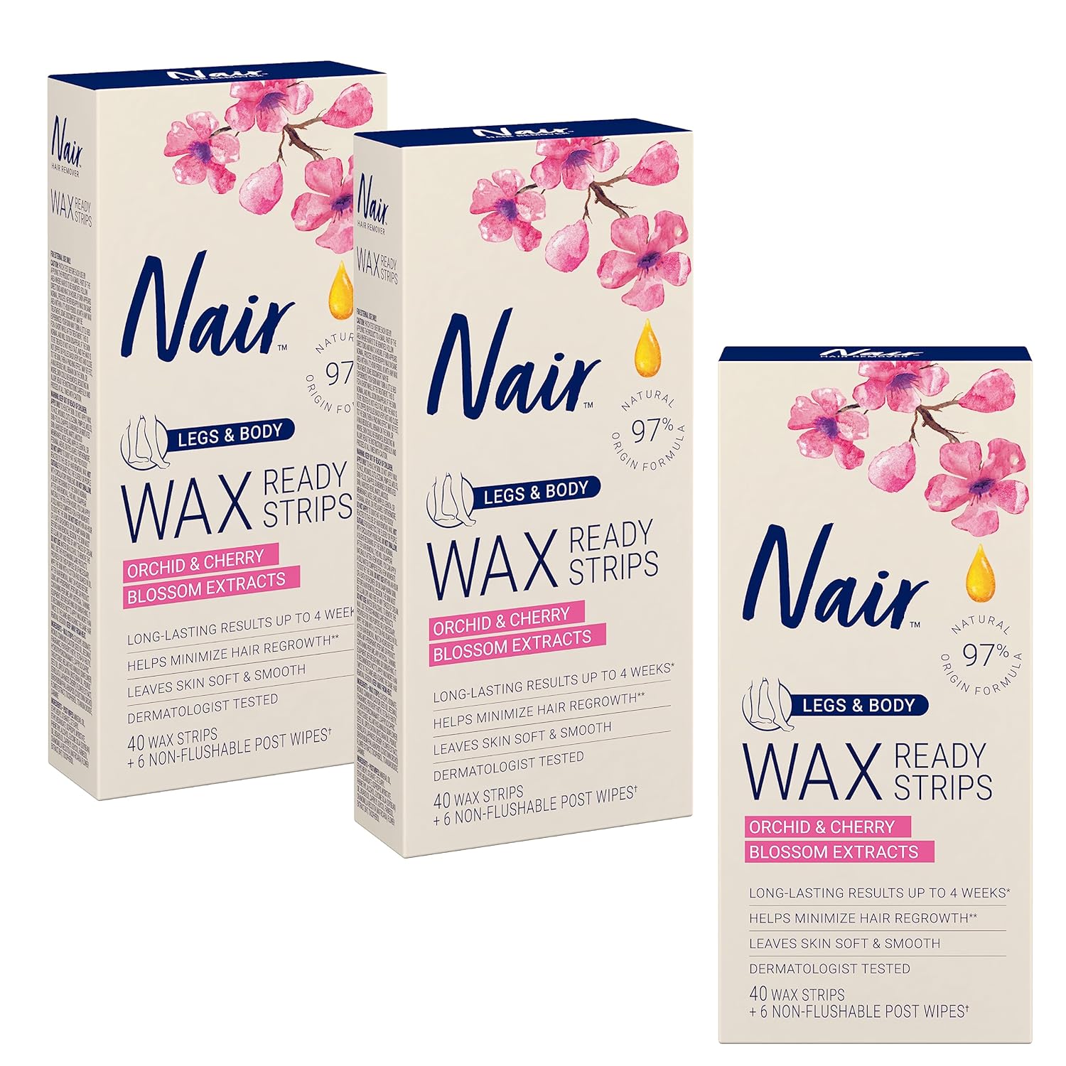 Nair Hair Remover Wax Ready Strips for Legs & Body, No Mess Waxing Kit for Hair