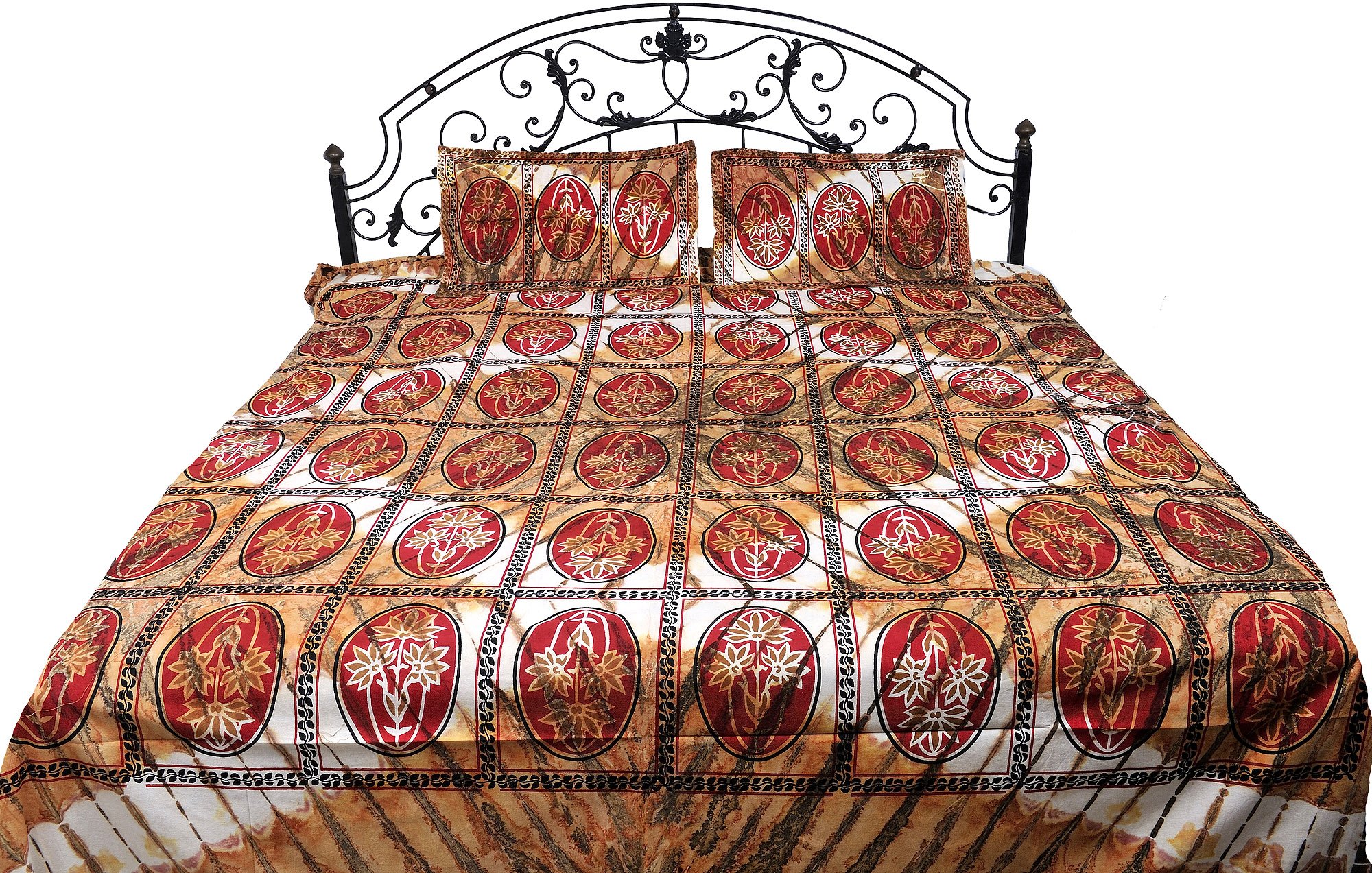 Exotic India Desert-Dust Batik Shaded Bedspread from Pilkhuwa with Printed Flowers - Pure Cotton Can-image-1
