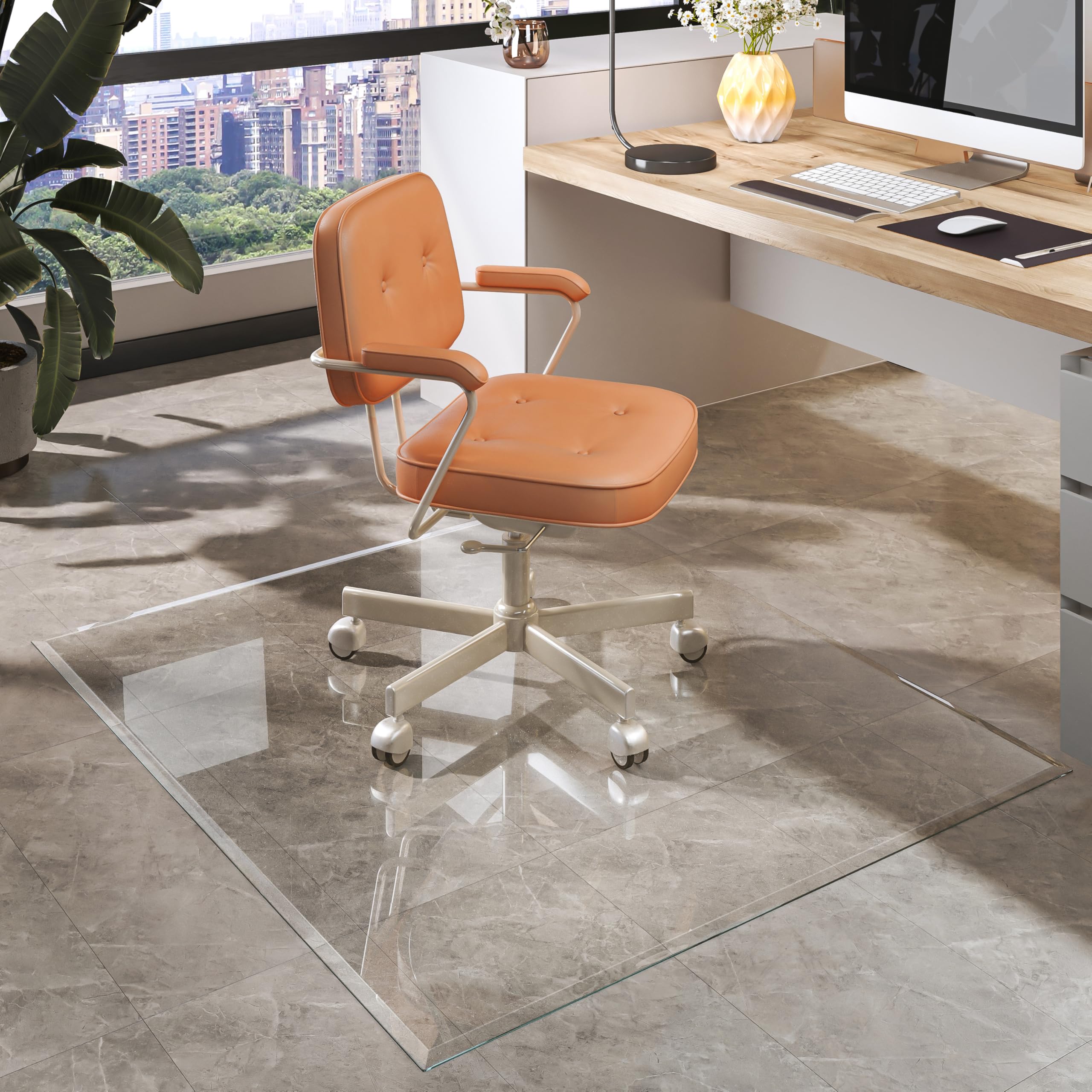Tempered Glass 55 x48 Beveled Edge Glass Chair Mat with Polished Edge Clear Office Chair Mat Glides Smoothly