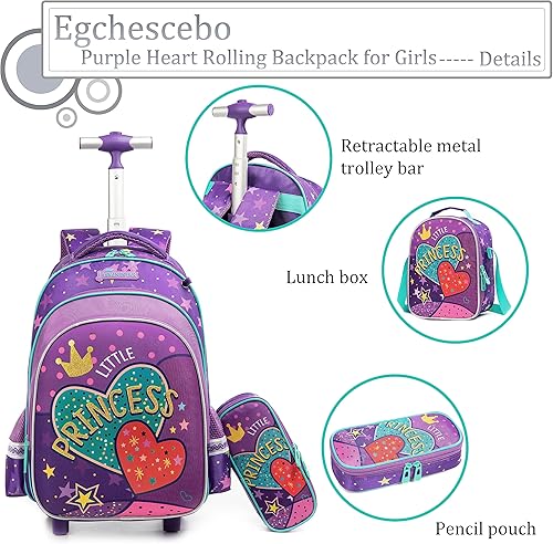 Miniatura 5 de Egchescebo Mochila con ruedas para niños escolares para niñas con ruedas y ruedas, Rosado, Mochilas de viaje