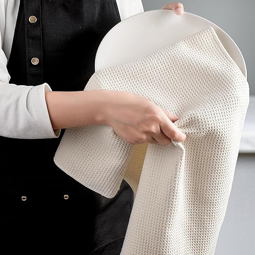Miniatura 7 de POLYTE Paquete de 12 toallas de mano de microfibra prémium para cocina, tejido de gofre, 16 x 28 pulgadas, color blanco roto