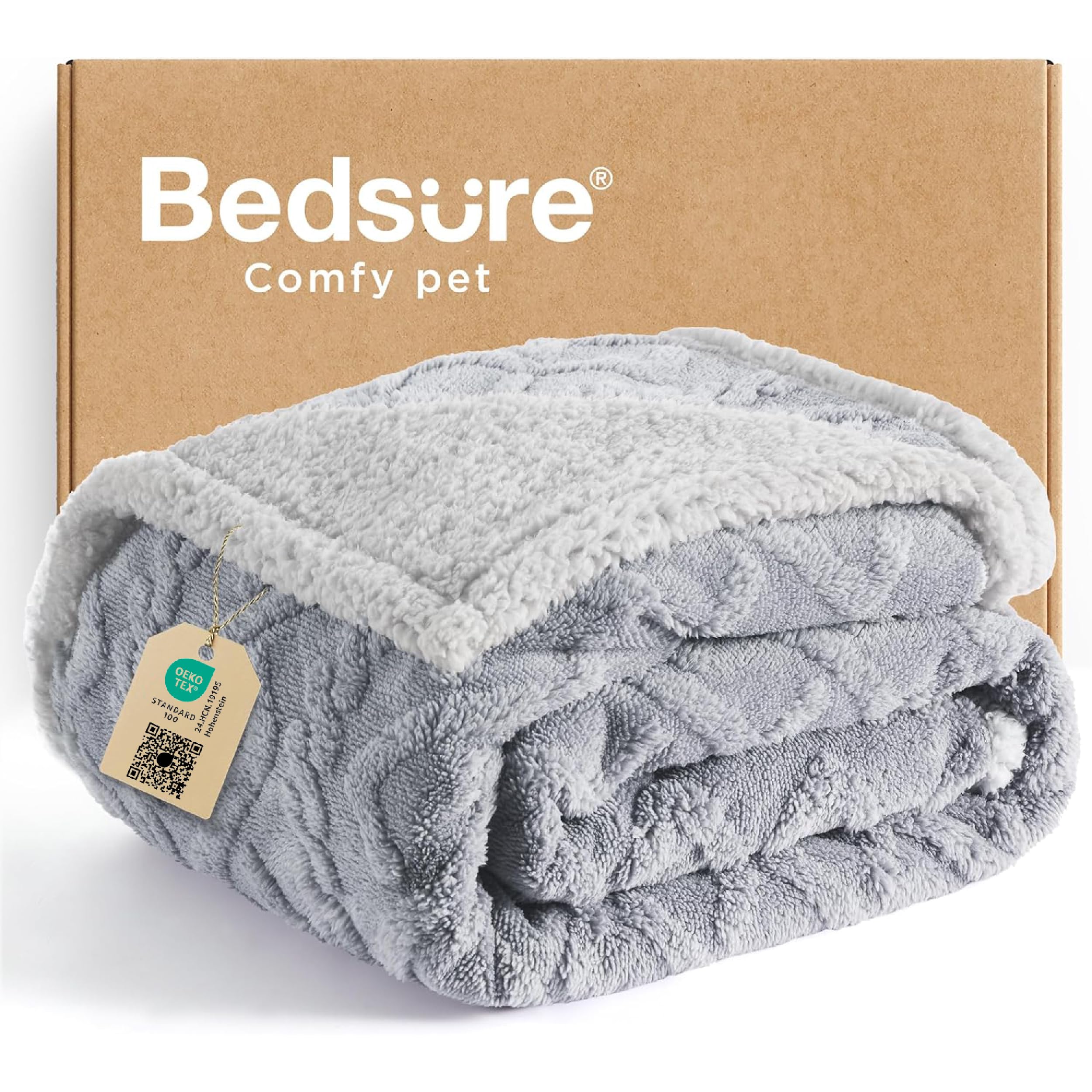 Bedsure Waterproof Dog Blankets for Large Dogs - Pet Blanket for Couch Protector Washable, Premium Jacquard Coral Fleece Cat Throw Blanket, Soft Plush Reversible Furniture Protection, 50"x60", Grey