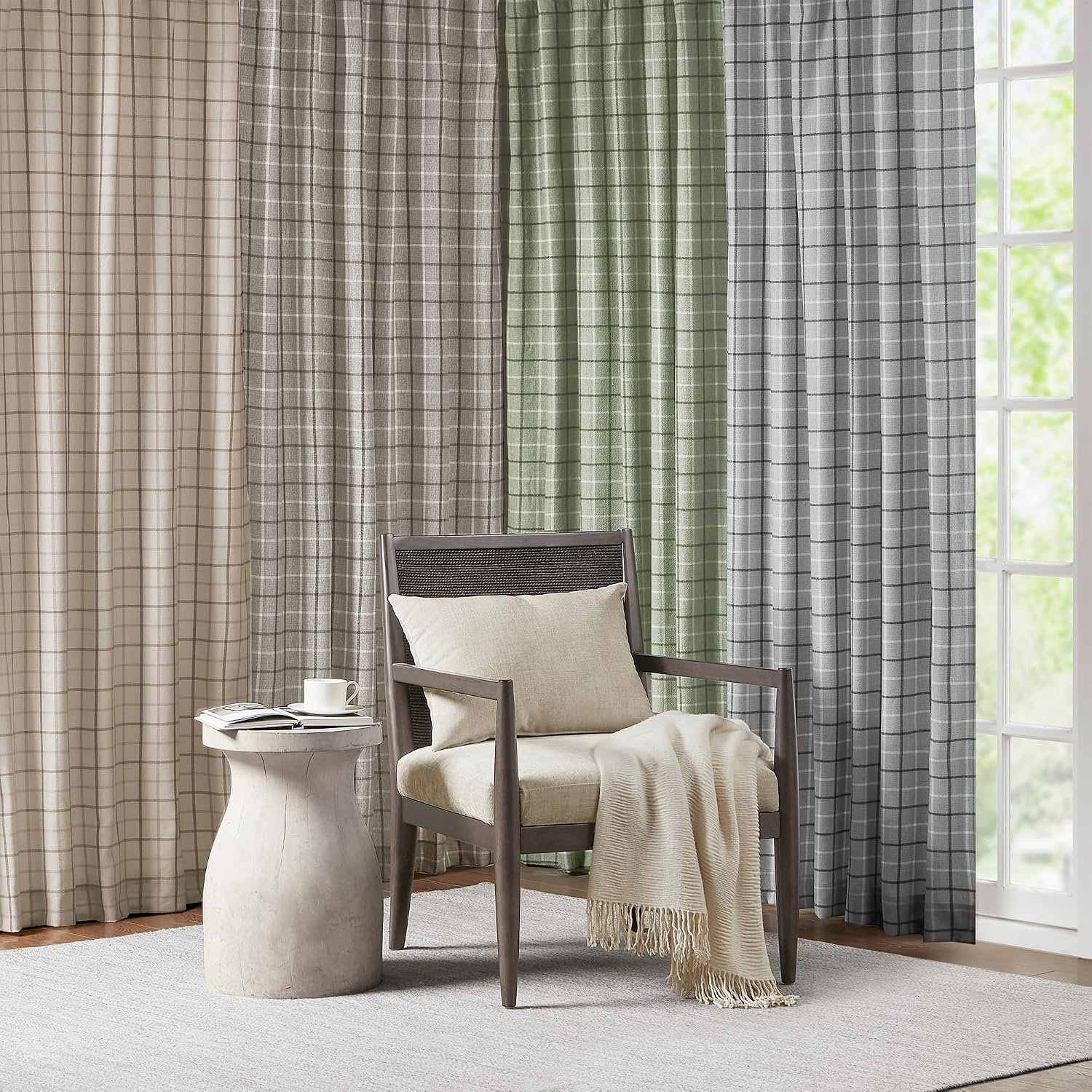 Madison Park Plaid Window Curtain Thermal Insulated, 1 Panel, 50x63 Brown