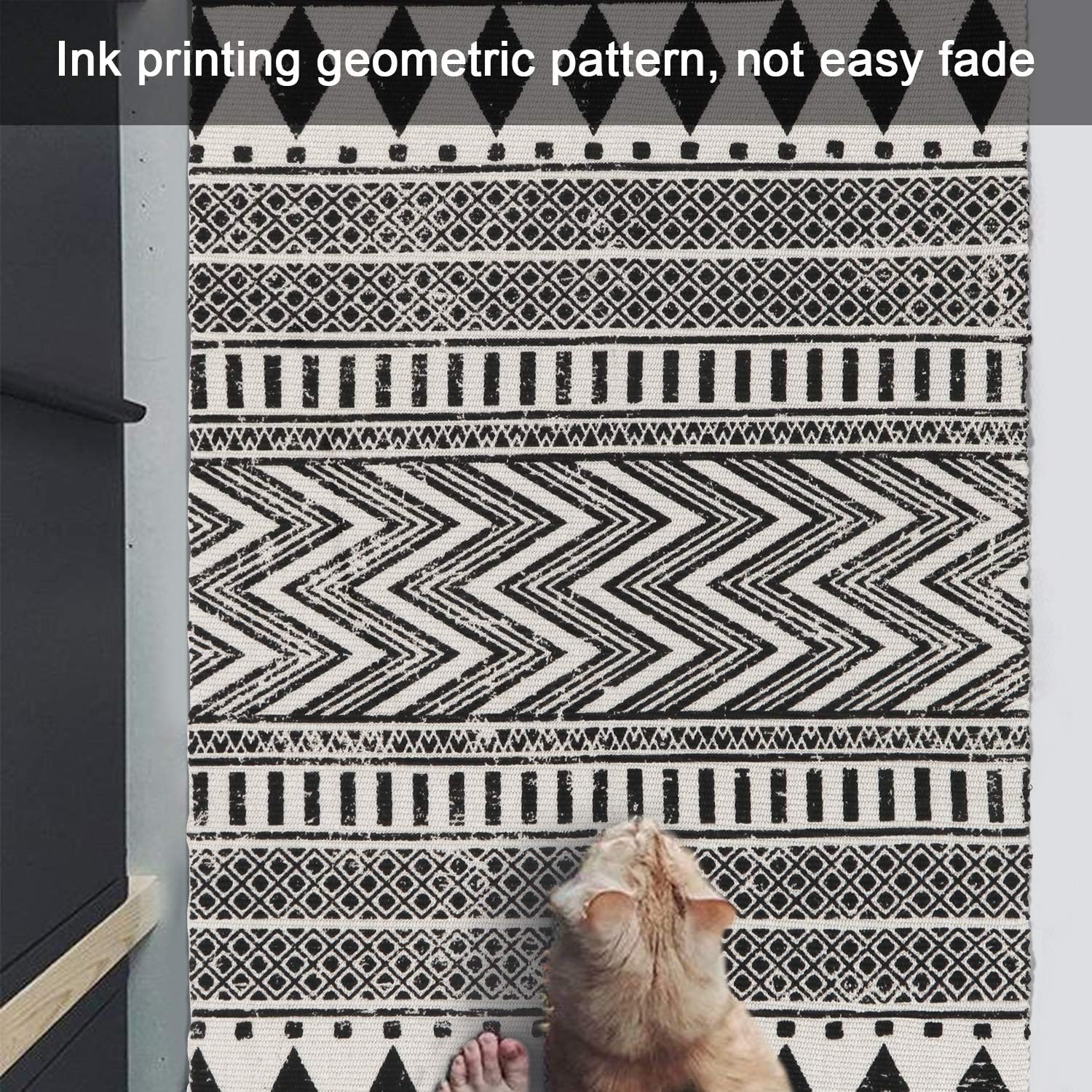 KIMODE Moroccan Cotton Area Rug 2.3' x 5.3'| Fringe Throw Rugs| Hand Woven Diamond Print Tassel Collection Rugs| Entryway Floor mat | Washable Indoor Floor Runner Rug| Bedroom Living Room Carpet