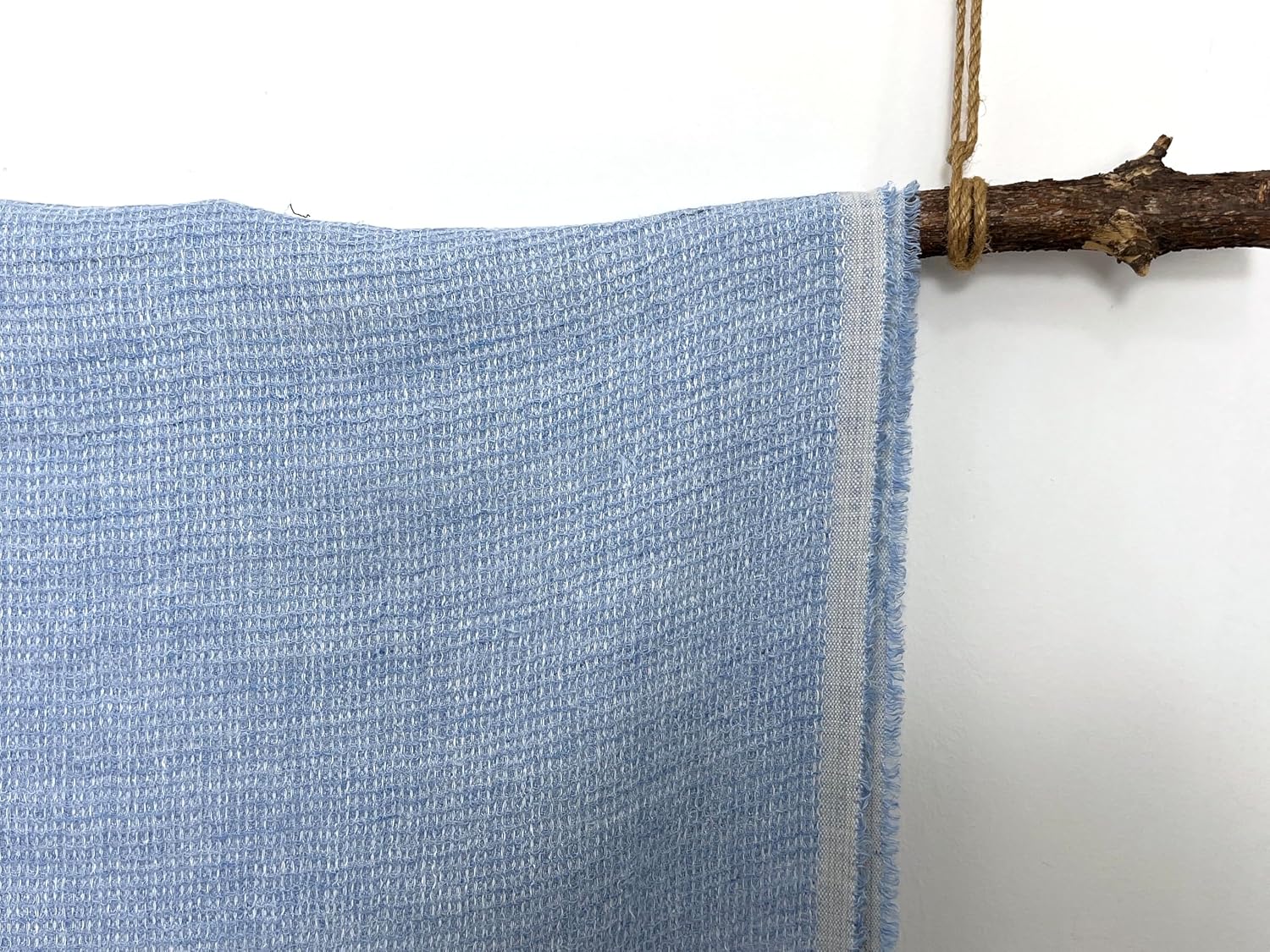 100% Linen Waffle Tweed Fabric, Pre-Washed Soft Handfeel, Light–Medium Weight, 43''~52” Wide – Natural Stretch Effect – Apparel & Home Textiles (Blue 52'', 1 Yard pre Cut)