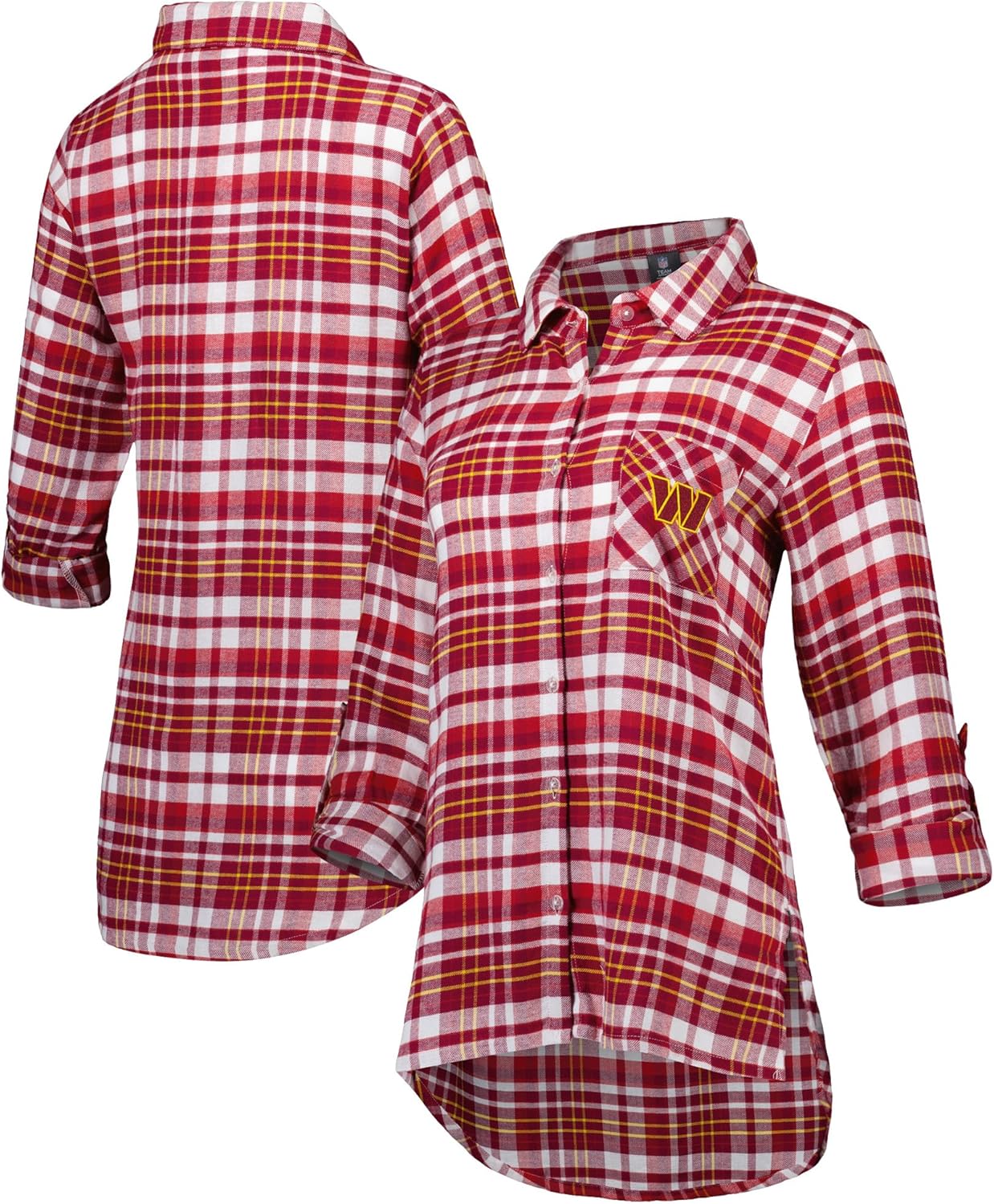 Concepts Sport Women's NFL Mainstay Plaid Full-Button Long Sleeve Nightshirt