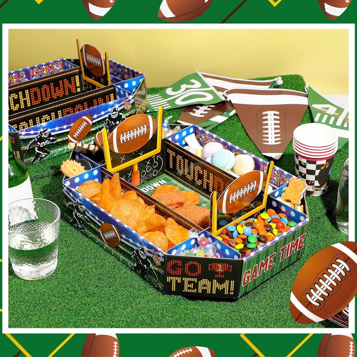 1 Pcs Football Party Supplies Kit Large Food Serving Tray Football Snack Plates Complete Tailgate Stadium Bowl Kit for Birthday Celebration Table Centerpiece Decorations Favor