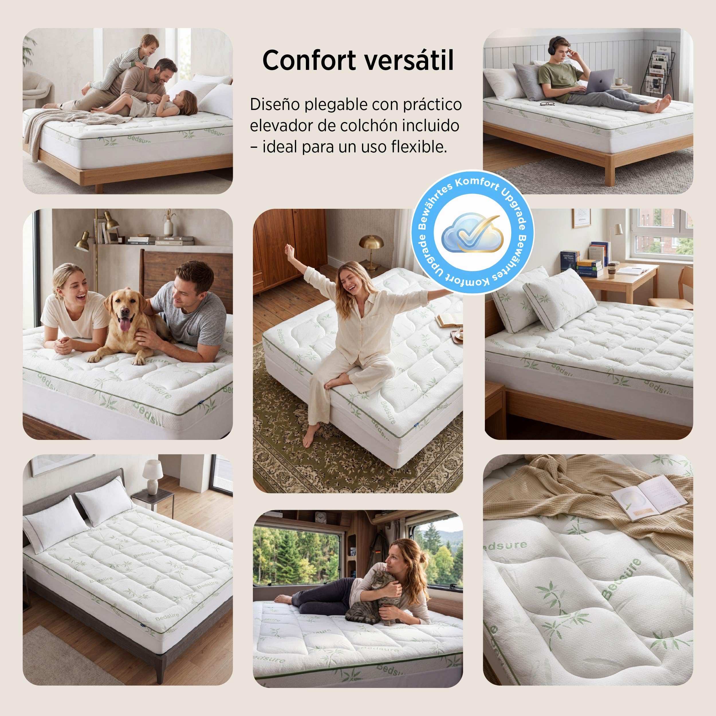 BEDSURE Colchón Adicional de bambú 140x200 - Relleno de 40 cm de Grosor, refrescante, Transpirable, antialérgico, Alivia el Dolor de Espalda