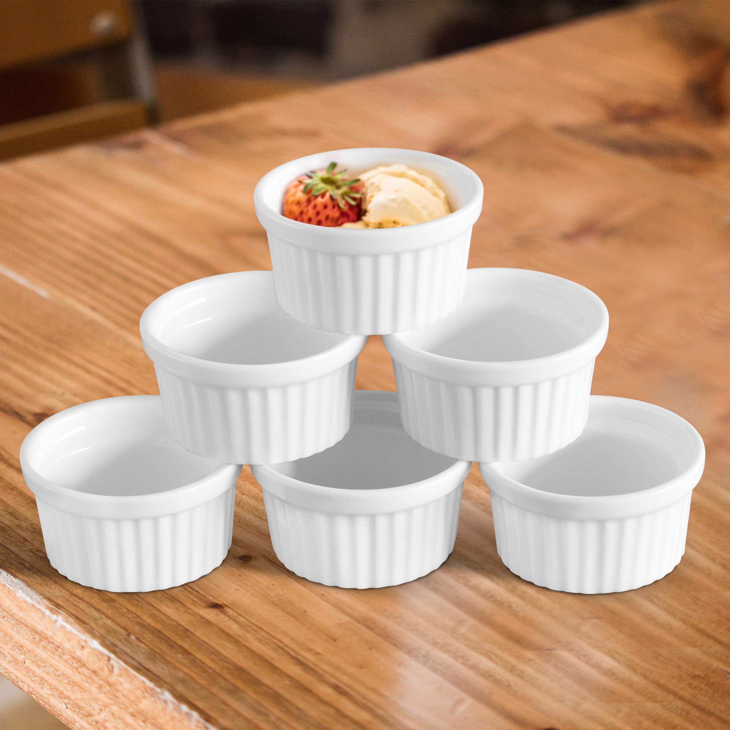 Cinf 1.5 oz Mini Ramekins Pudding Cup Baking Cup Bowls Dishes, Set of 6,Souffle Cups Dishes, Dipping Sauce,Creme Brulee, Custard Cups, Desserts, Oven, Microwave, Freezer and Dishwasher
