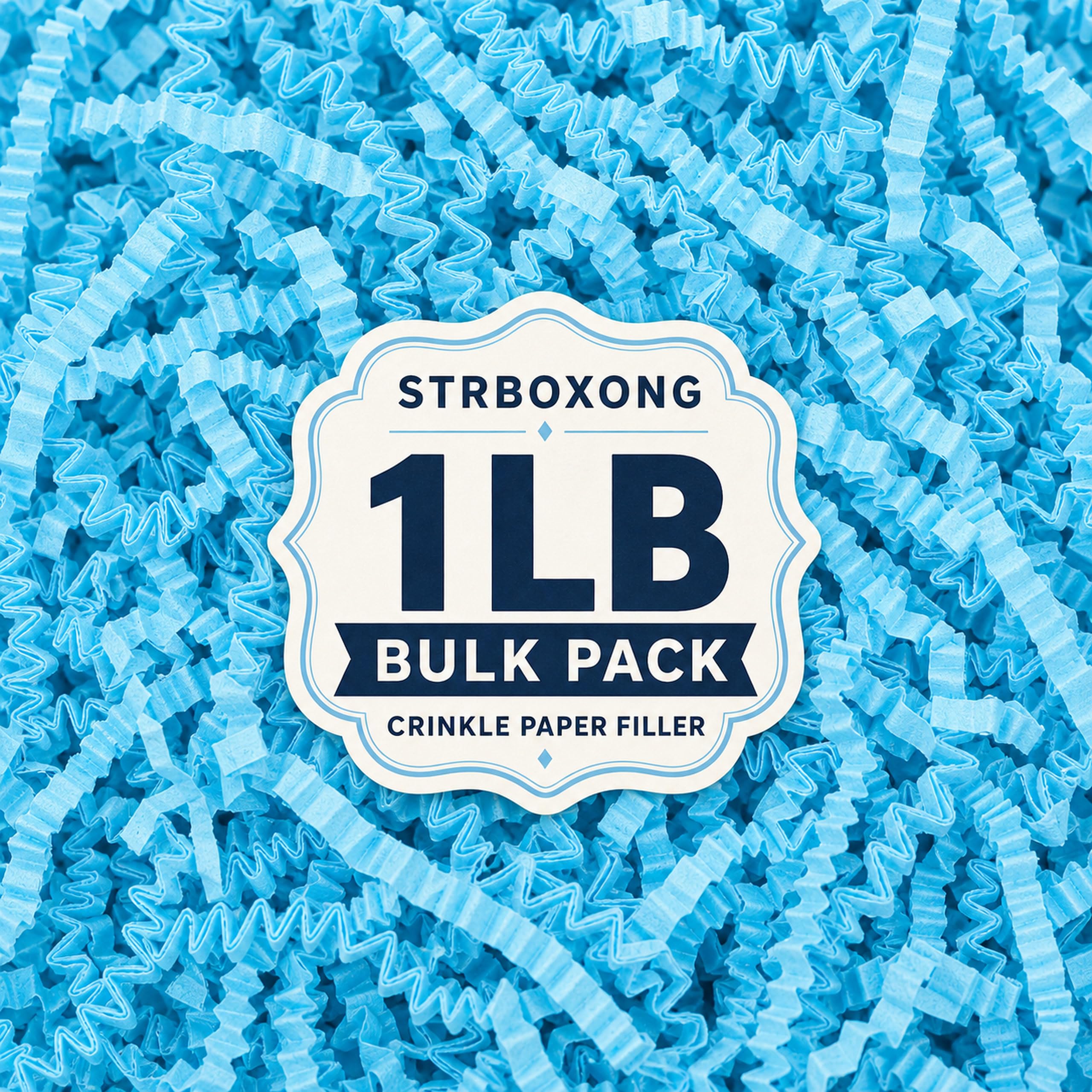 STRBOXONG 1LB (455g) Blue Shredded Tissue Paper for Packing Gift Boxes - Premium Crinkle Cut Gift Box Filling Shredded Paper, Plastic-Free Recyclable Hamper Fillers for Packaging, Crafting & Gifting — image 1