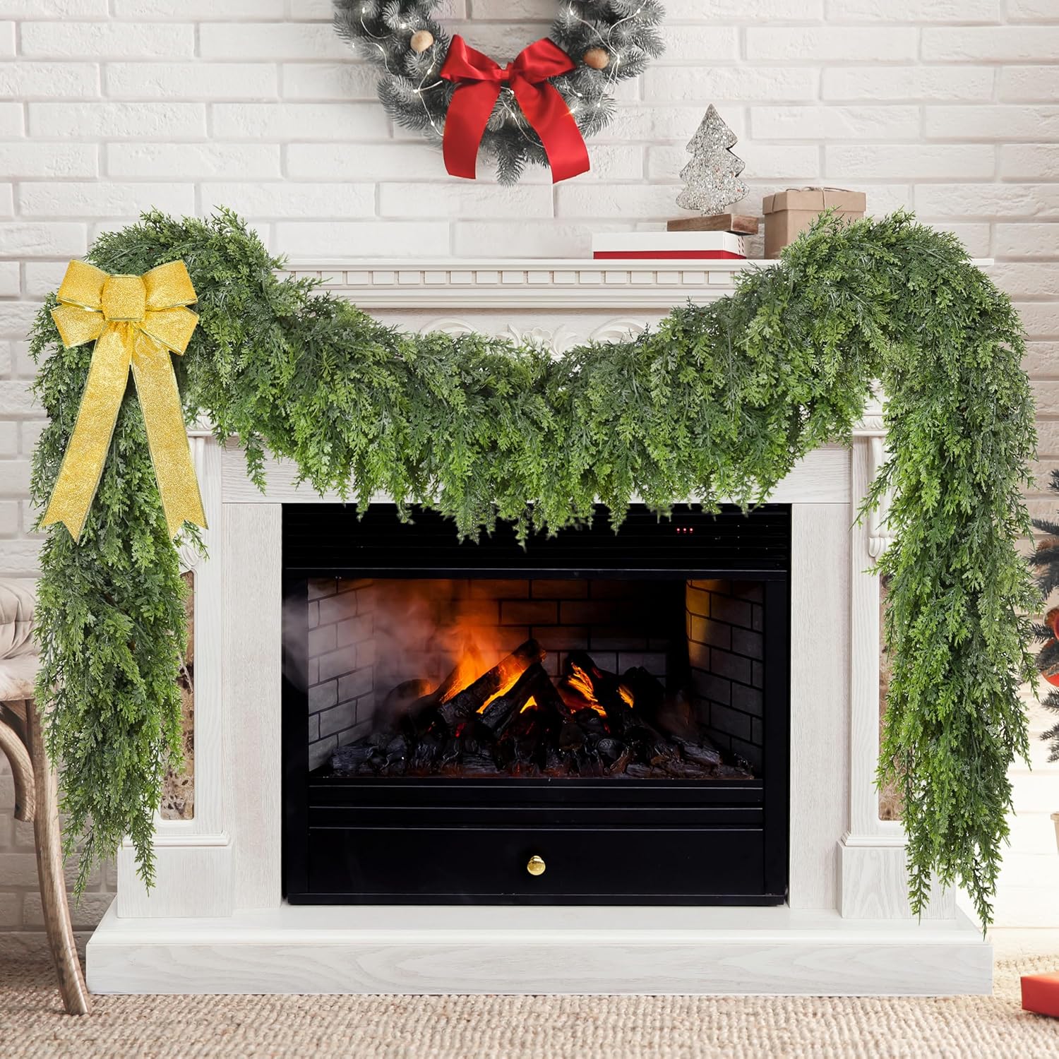 Palonu 9Ft Christmas Cedar Garland, Artificial Realistic Greenery Faux Garlands Touch Like Real Pine Needles Xmas Décor, Fireplace Mantle Table Stairs Porch Indoor Outdoor Holiday Decoration 9FT 1