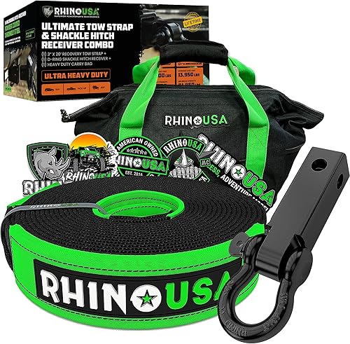 Dos correas de recuperación resistentes de Rhino USA, Negro