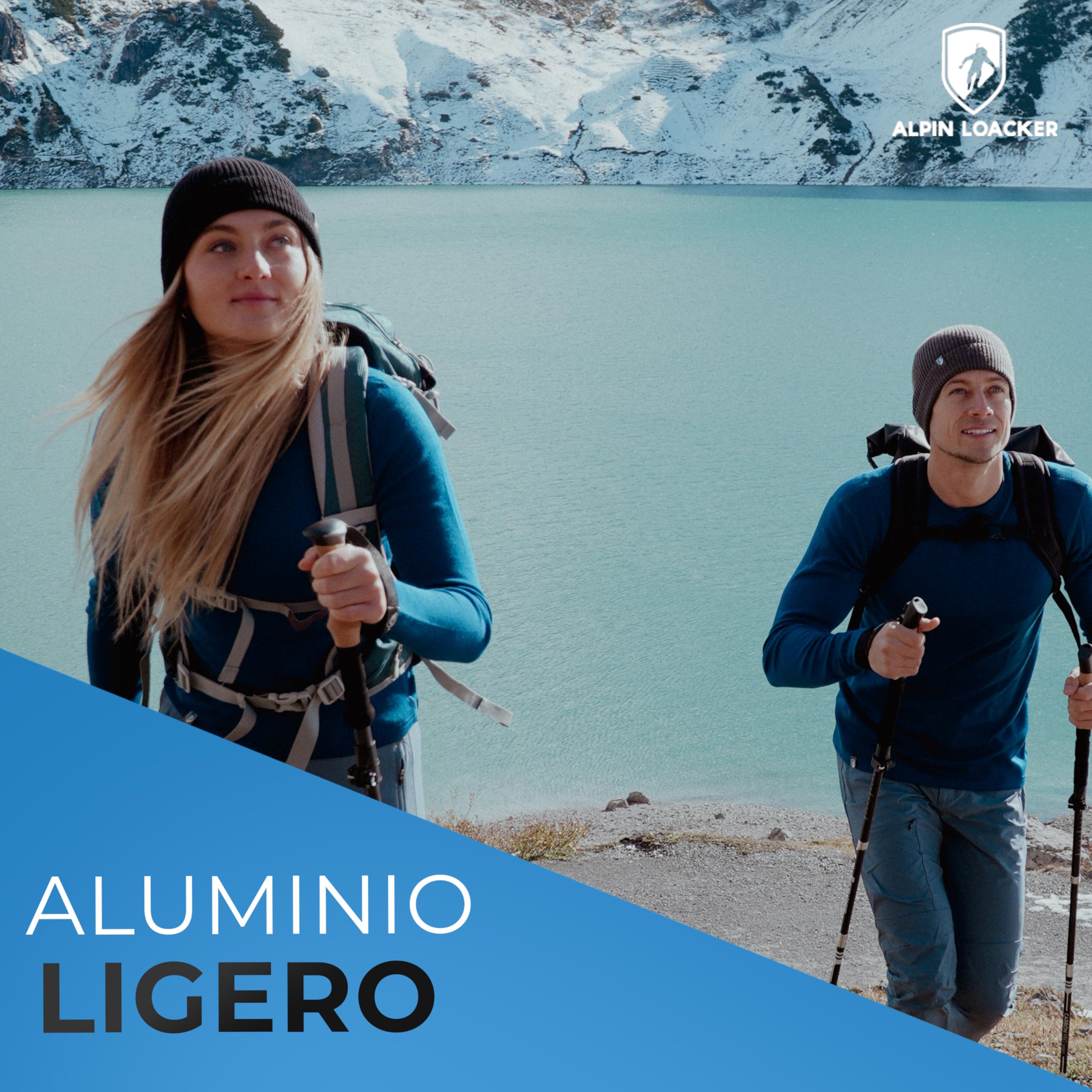 Alpin Loacker Bastones de Trekking Plegables en Carbono y Aluminio | Ligeros, Resistentes y Regulables, Multiusos para Alpinismo, Nordic Walking, Esquí y Trail Running