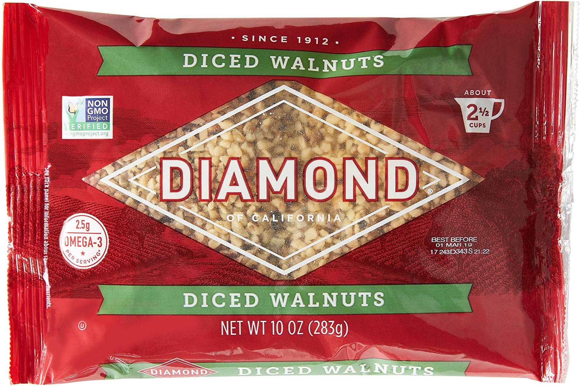 Diamond of California, Finely Diced Walnuts, Non GMO, No Added Salt, 10 Ounce, Pack of 6