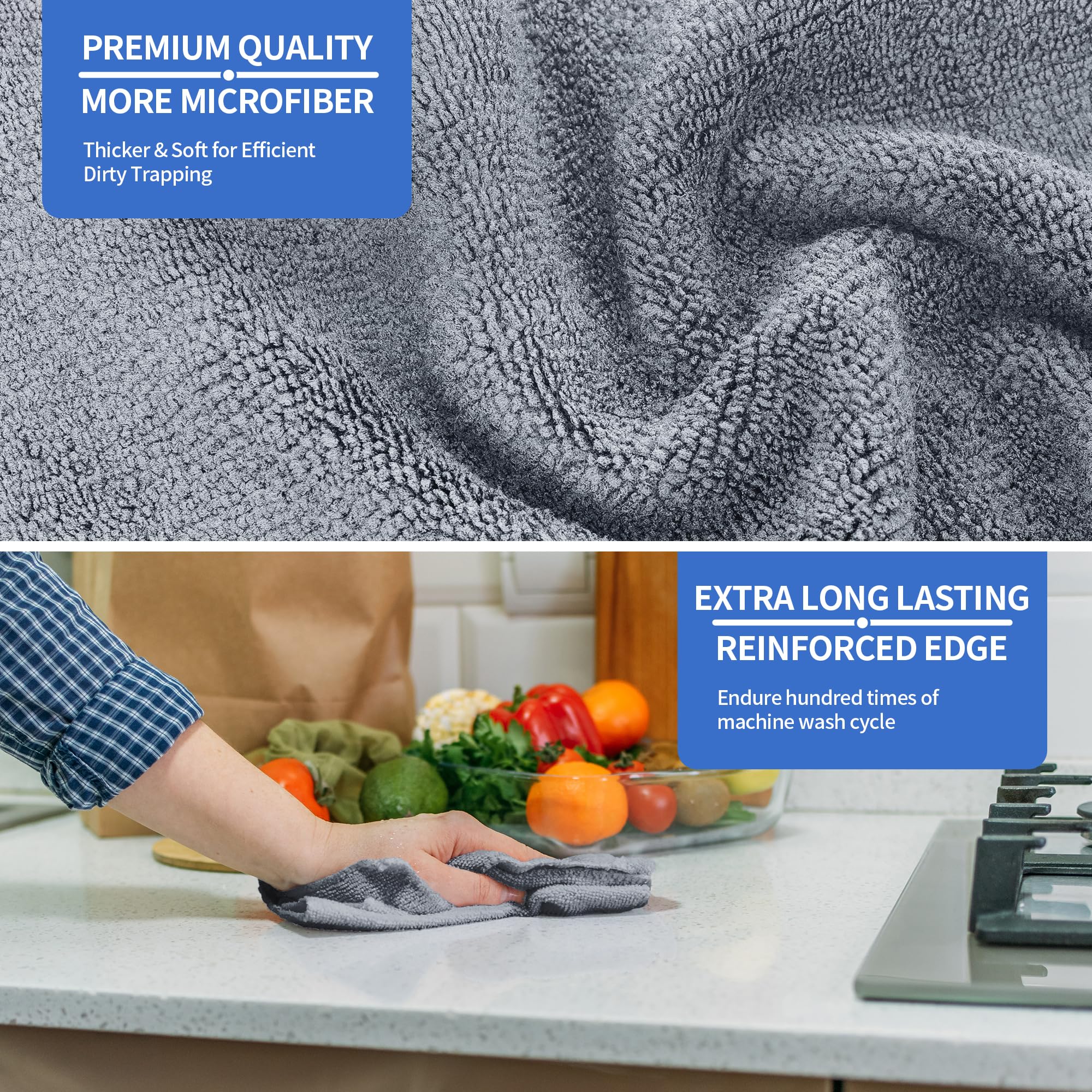 HOMERHYME Paño de limpieza de microfibra premium, paquete de 8 trapos de limpieza, sin pelusas, 10.58 oz/m², de alto rendimiento, ultra absorbente, toallas de limpieza reutilizables para la cocina del