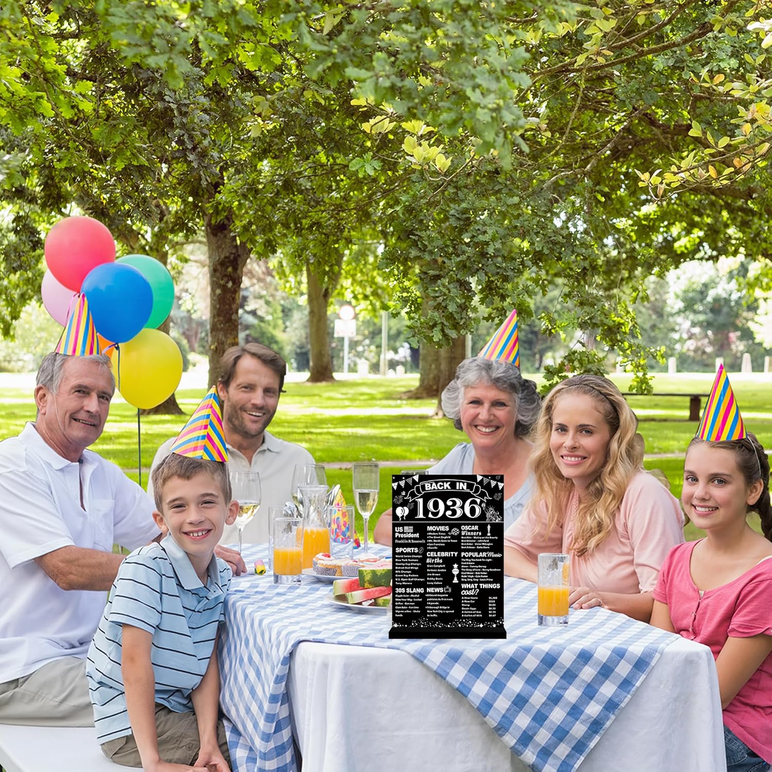 DARUNAXY 90th Birthday Party Decorations, Black Back in 1936 Poster Acrylic Sign with Stand 90 Year Old Party Supplies for Men& Women Vintage 1936 Table Decor 90th Anniversary Class Reunion Gifts - Image 8