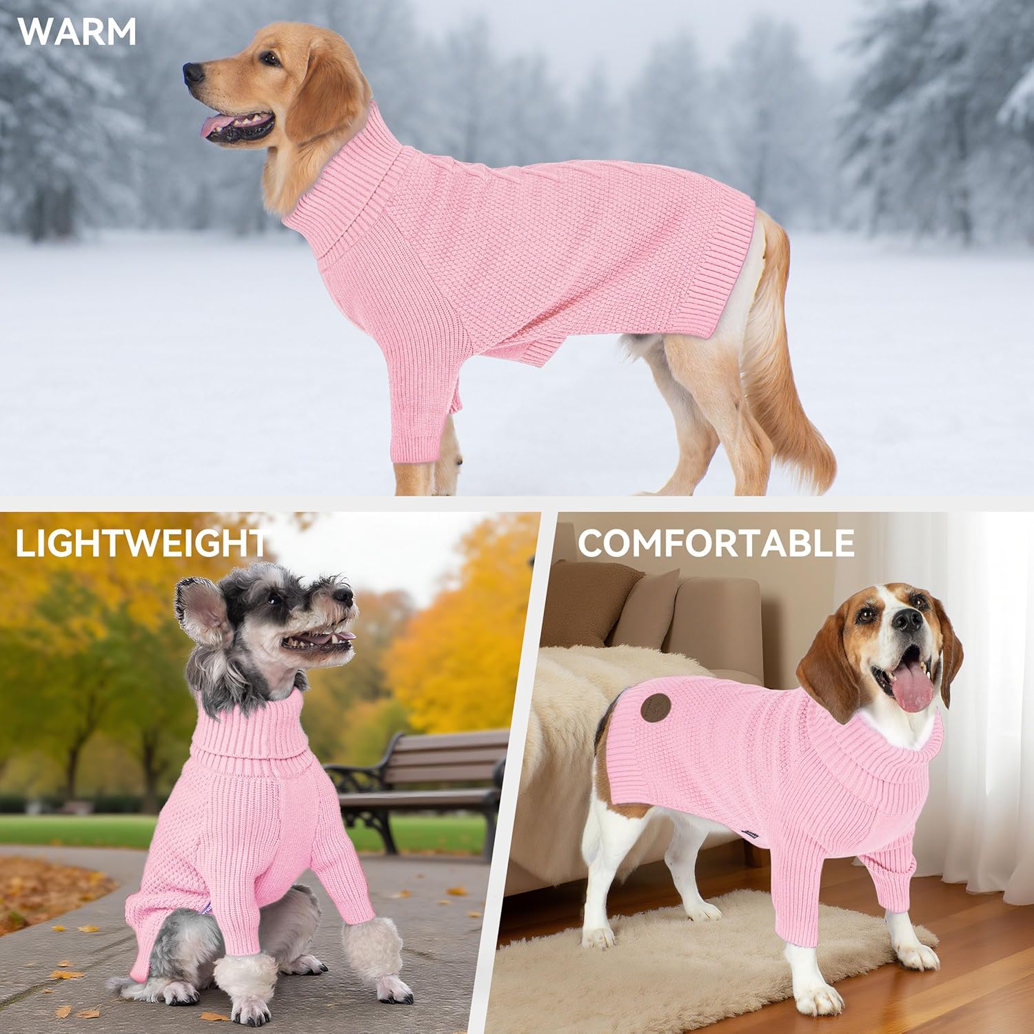 cyeollo Turtleneck Dog Sweater Soft Knitwear Pullover Sweaters with Long Sleeves Pet Clothes for Cold Weather Pet Small Dog Sweaters,Pink, XL