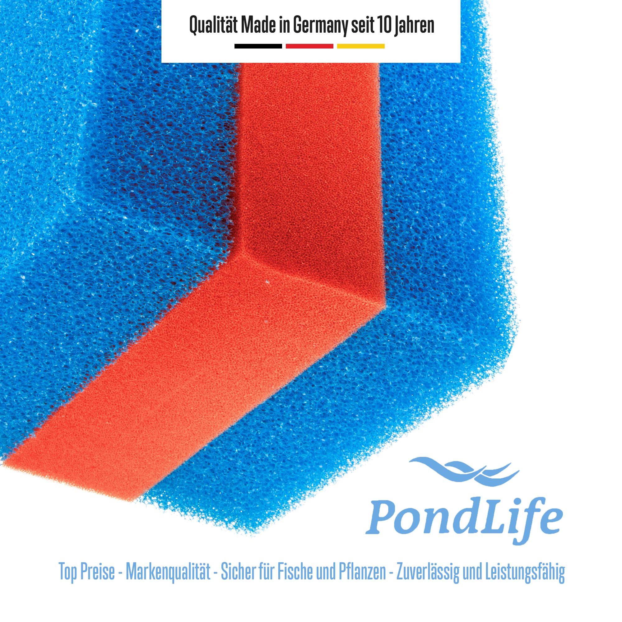 Pondlife 14x Filterschwamm Teichfilter geschlitzt kompatibel mit Oase BioTec 30, 25 x 25 x 8 cm, 10x Blau grob 4X Rot fein, Teichfilter Ersatzteile