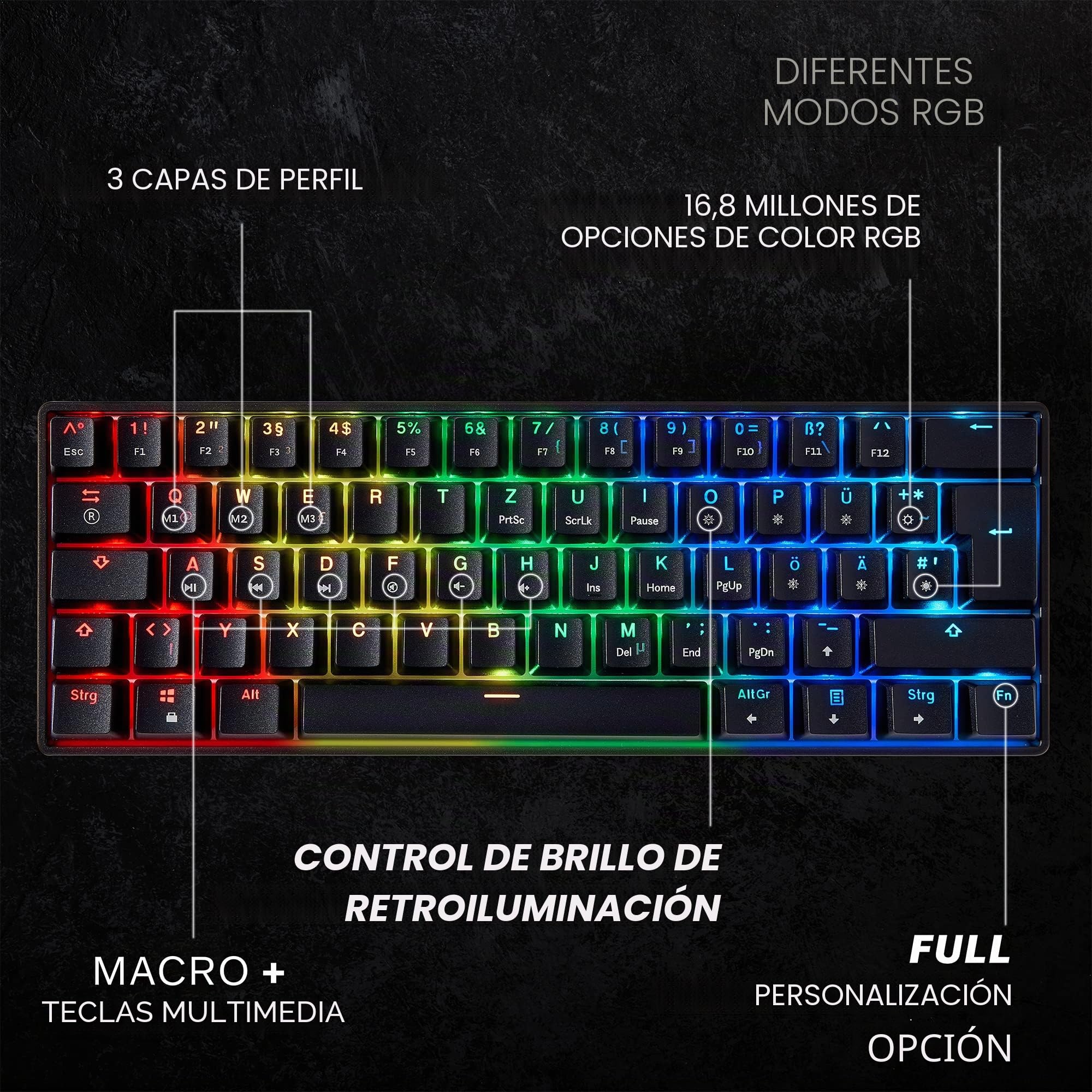 HK Gaming GK61 - Teclado Mecánico Mini 60 por Ciento - 61 Teclas Programables con Retroiluminación LED RGB, Cable USB, para Mac, PC Windows, Hotswap Gateron Switches Optical Yellow, Negro