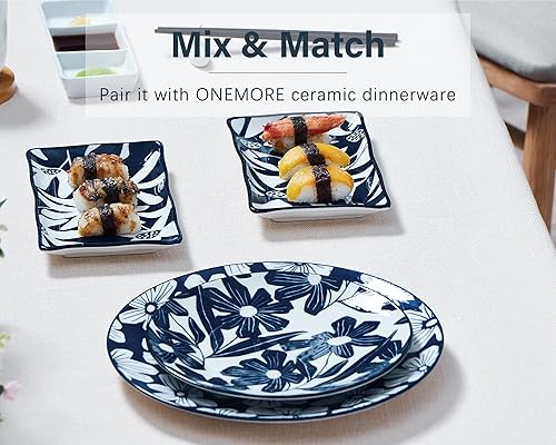 Miniatura 3 de ONEMORE Juego de platos rectangulares de 6 a 7.5 pulgadas, platos de cerámica azul y blanco, aptos para microondas, horno y lavavajillas, estilo