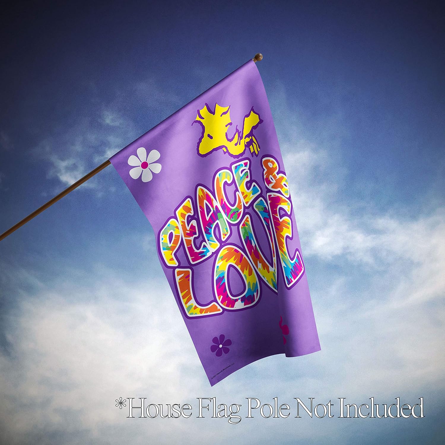 Flagology.com, PEANUTS®, PEANUTS® Peace and Love Woodstock – House Flag 28" x 40", Officially Licensed PEANUTS®, Inspirational