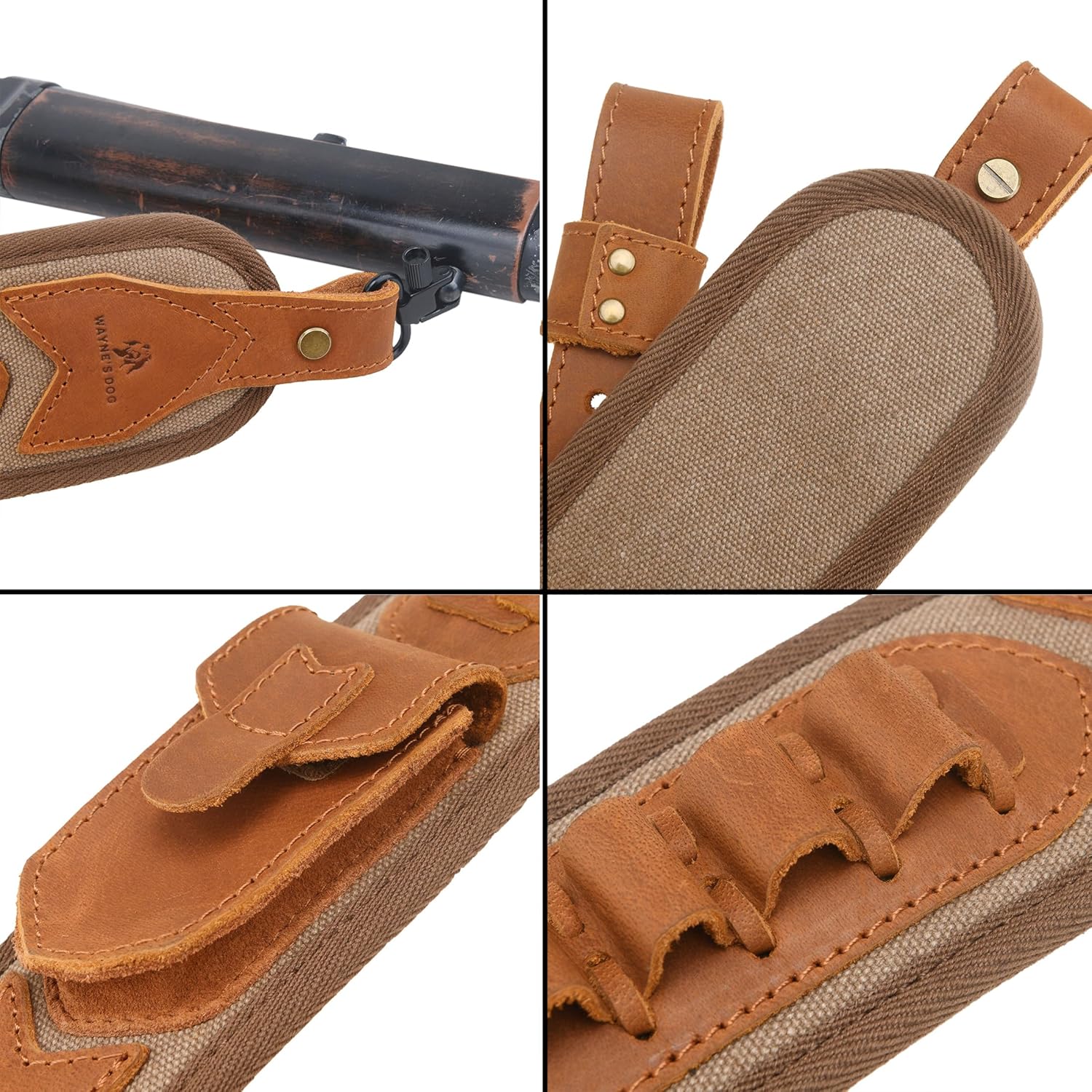 WAYNE'S DOG Canvas Leather Rifle Shell Holder Sling for 30-30 for .30-06 .30-30 .45-70 .308cal 12GA