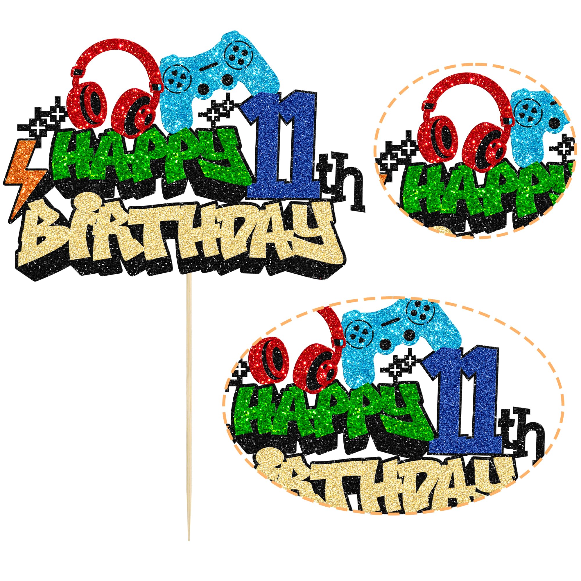 Gyufise 1Pcs 11th Birthday Video Game Cake Topper Gaming Level Unlocked Game On Controllers Cake Pick Decorations Game Theme Baby Shower 11th Birthday Anniversary Party Cake Decorations 2
