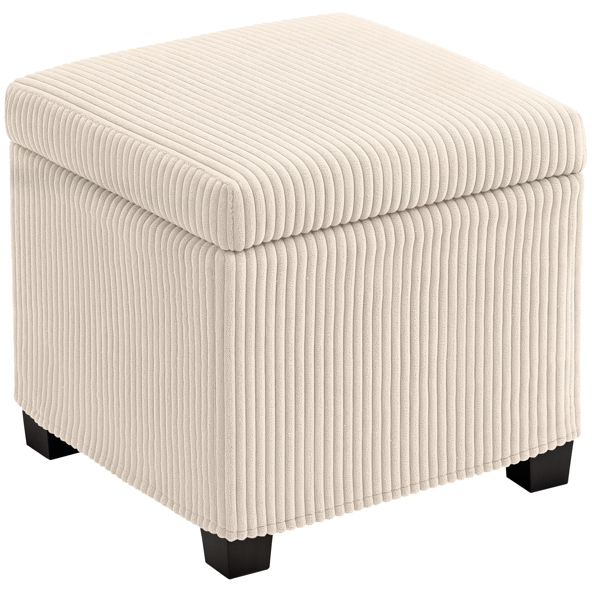 HOMCOM 40 cm quadratische Ottomane Aufbewahrungsbox mit abnehmbarem Deckel, gepolsterter Cord-Fußhocker, Fußstütze für Wohnzimmer, Schlafzimmer, Eingangsbereich, Beige