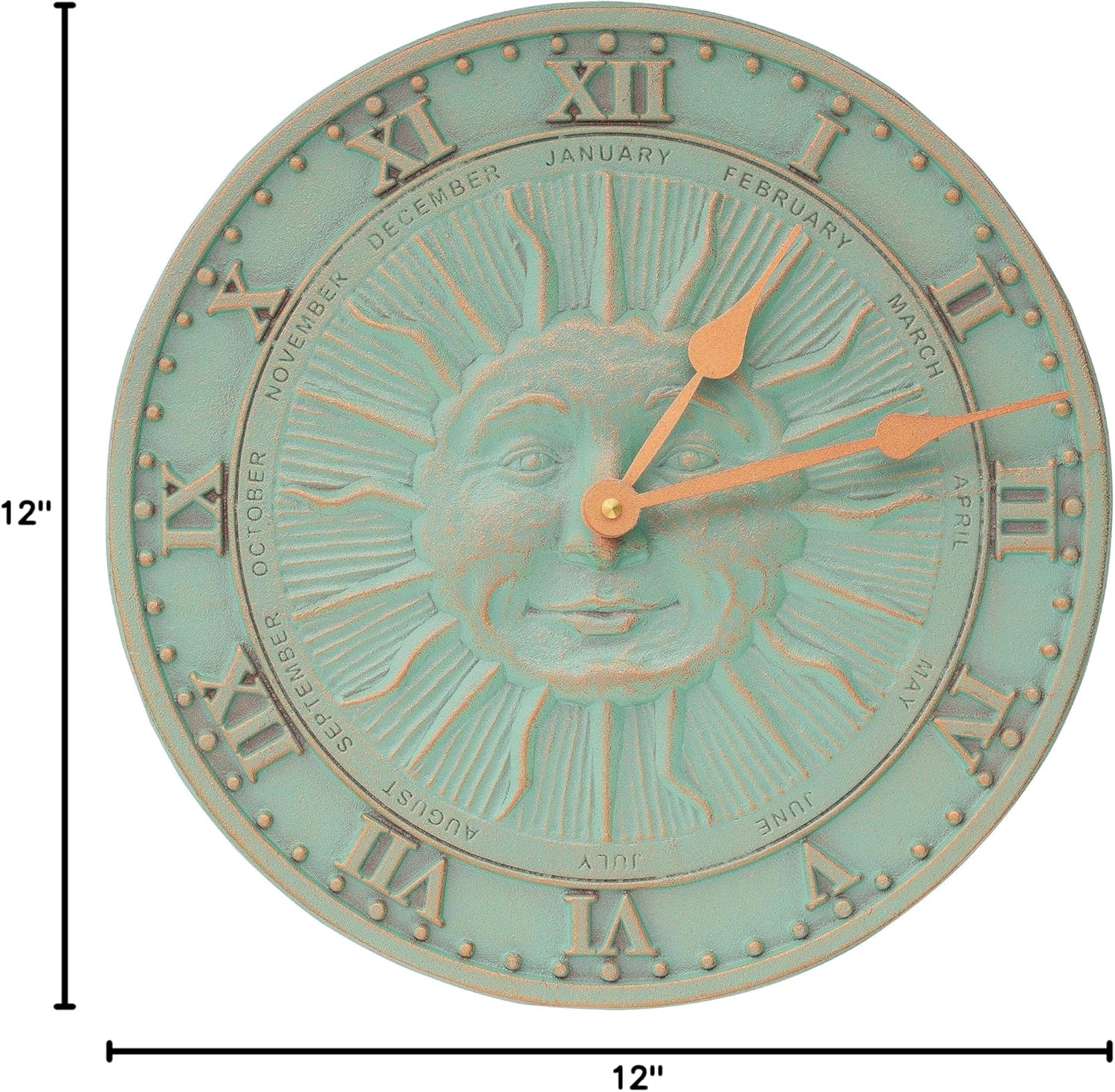 Whitehall Products Sunface Clock, Copper Verdi